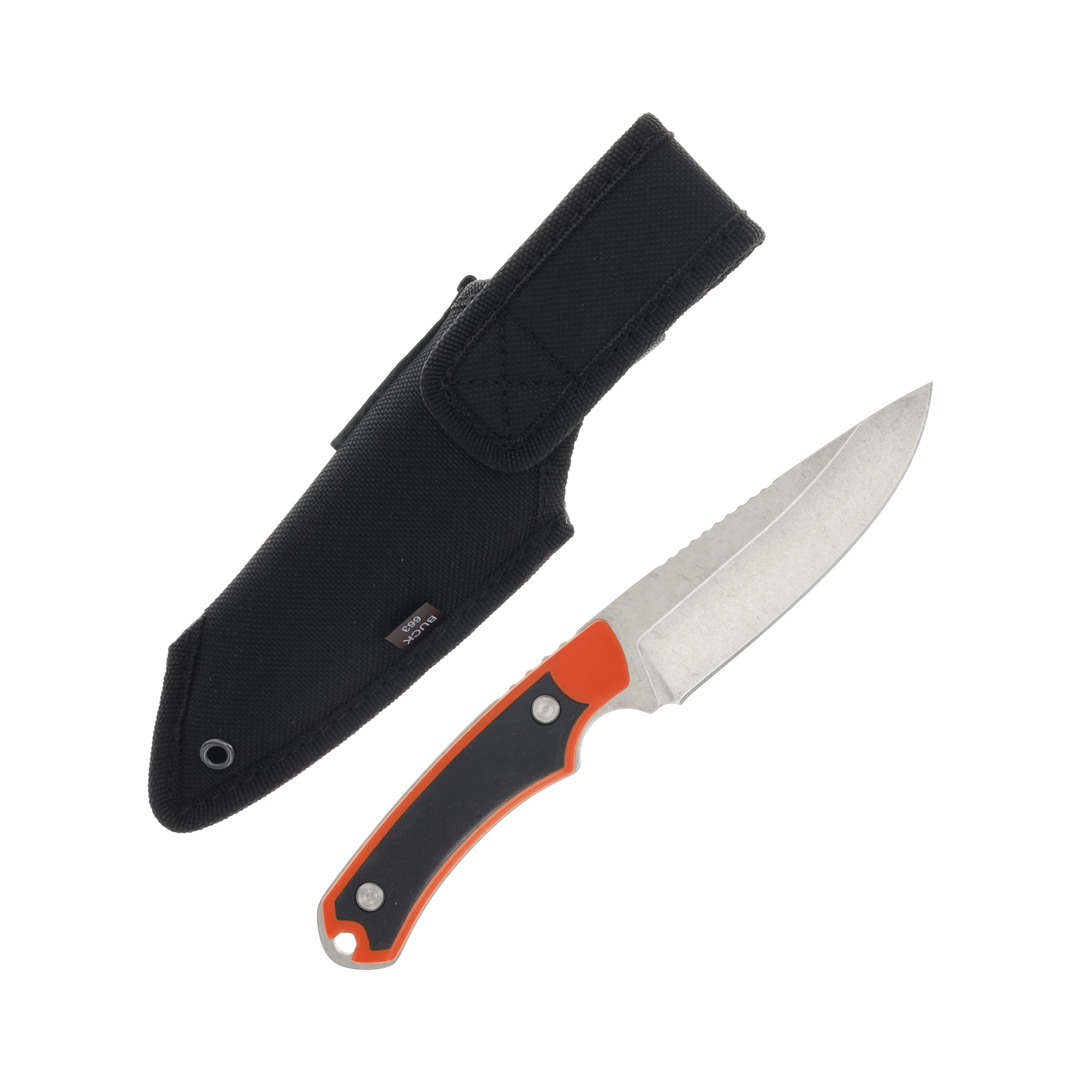 Buck 663 Alpha Hunting Knife Orange 4.37 in Plain Stonewash Drop Point BU13724 View 2