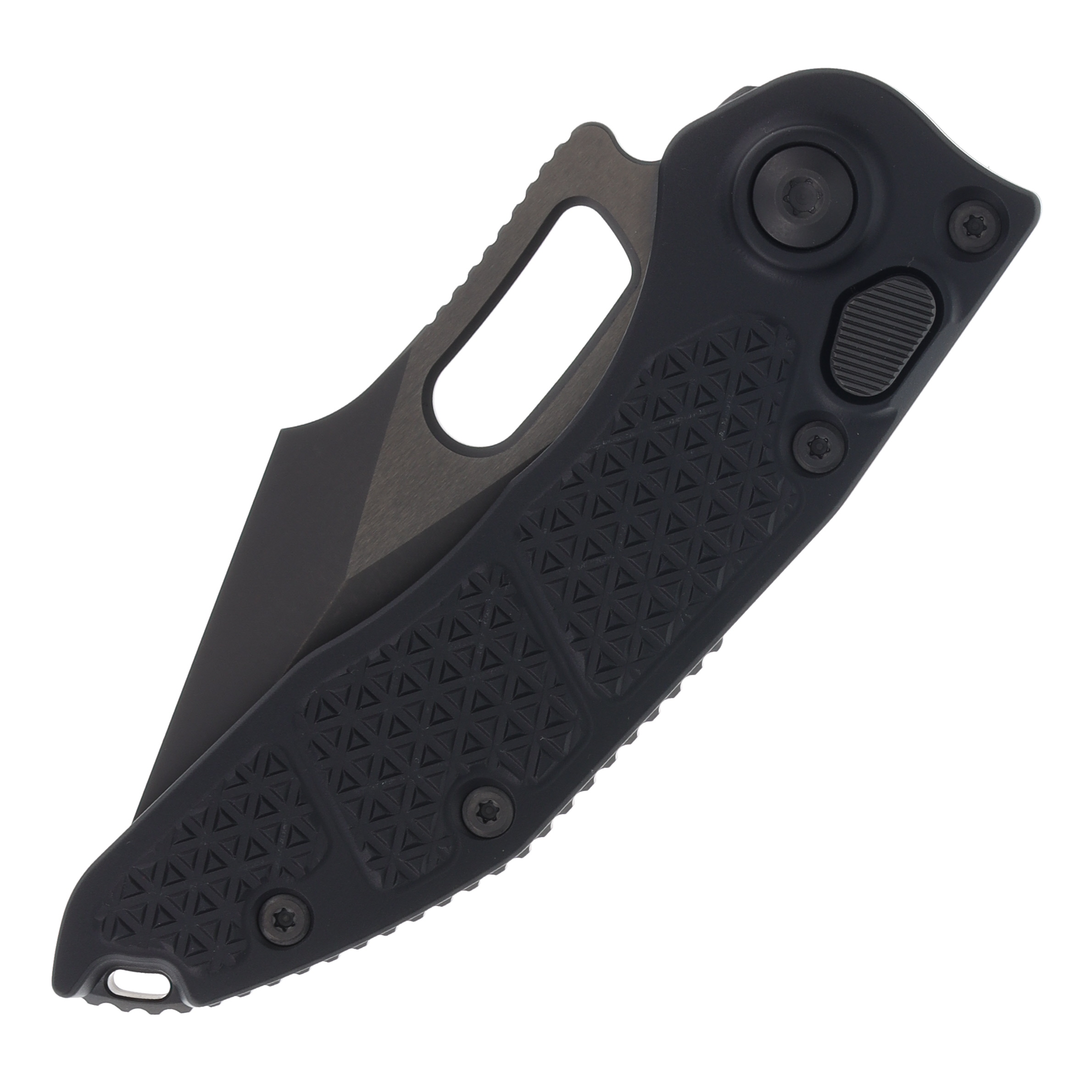 Microtech Stitch-A Out-the-Side Automatic Knife Serrated Black M390MK/Fluted Shadow Black G-10 AUMT1693DLCTSH View 3