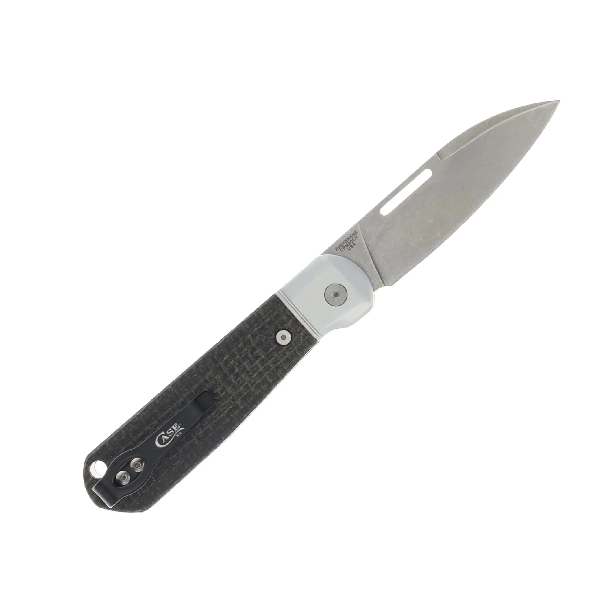 Case XX Bridgeline Highbanks Smooth Black Burlap Micarta Folding Knife CA42230 View 2