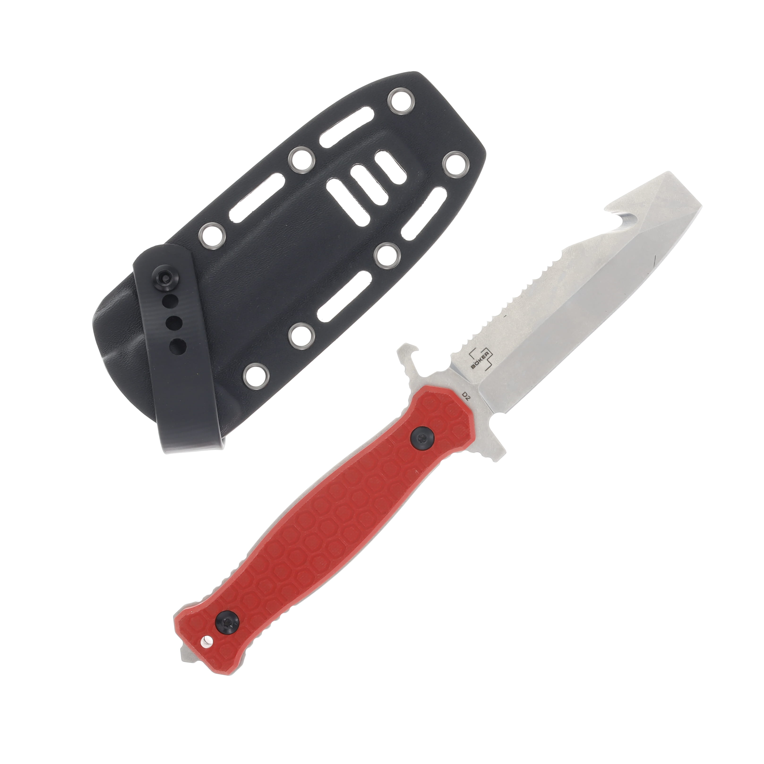 Boker Plus Expert Fire Fixed Knife Red 3.94in Partially Serrated BK02DG001 View 2