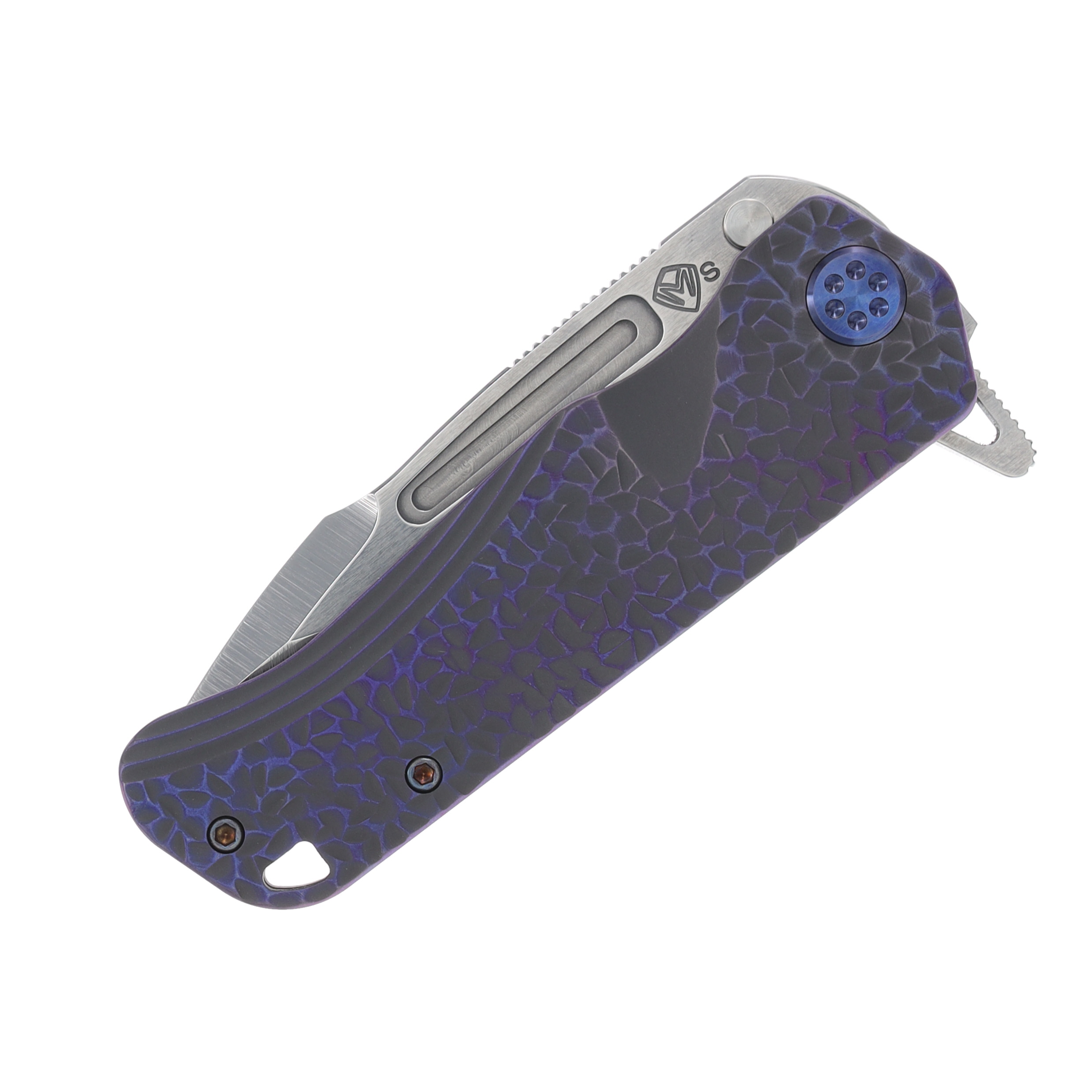 Medford Proxima 3.9in Tumbled S35VN Hammered Titanium Violet Hardware/Clip MK200STQ-02AN-T3C3-Q4 View 5