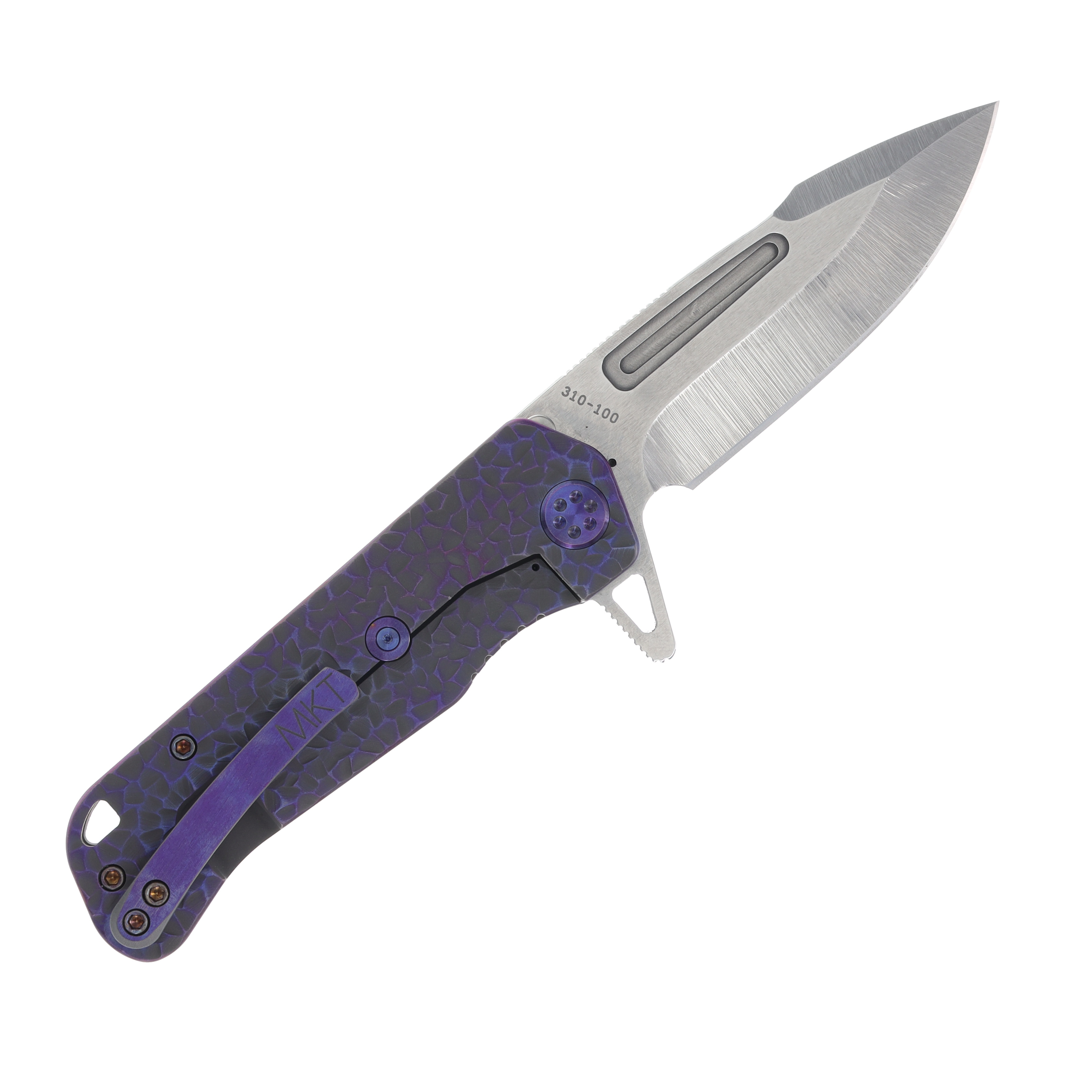 Medford Proxima 3.9in Tumbled S35VN Hammered Titanium Violet Hardware/Clip MK200STQ-02AN-T3C3-Q4 View 1