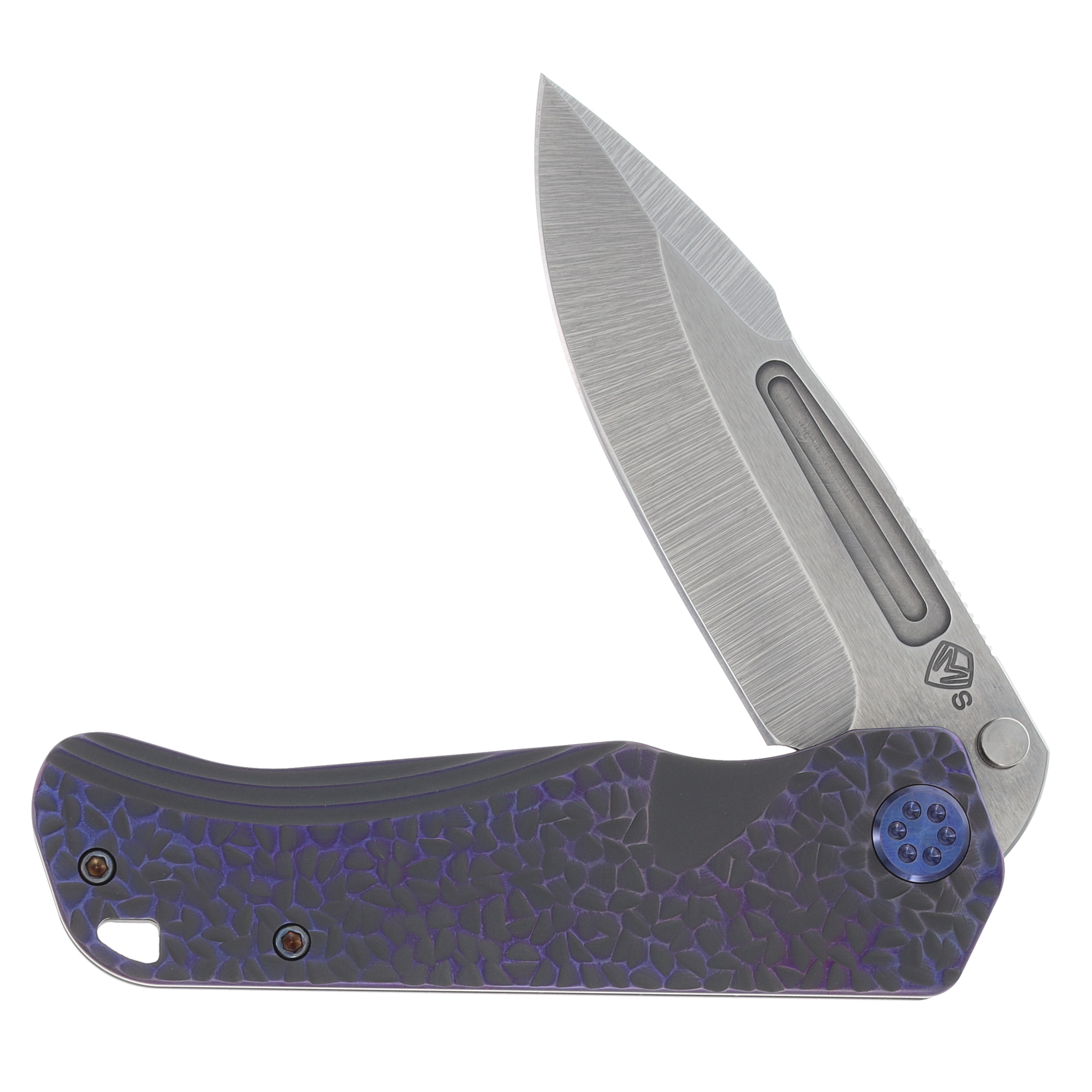 Medford Proxima 3.9in Tumbled S35VN Hammered Titanium Violet Hardware/Clip MK200STQ-02AN-T3C3-Q4 View 3