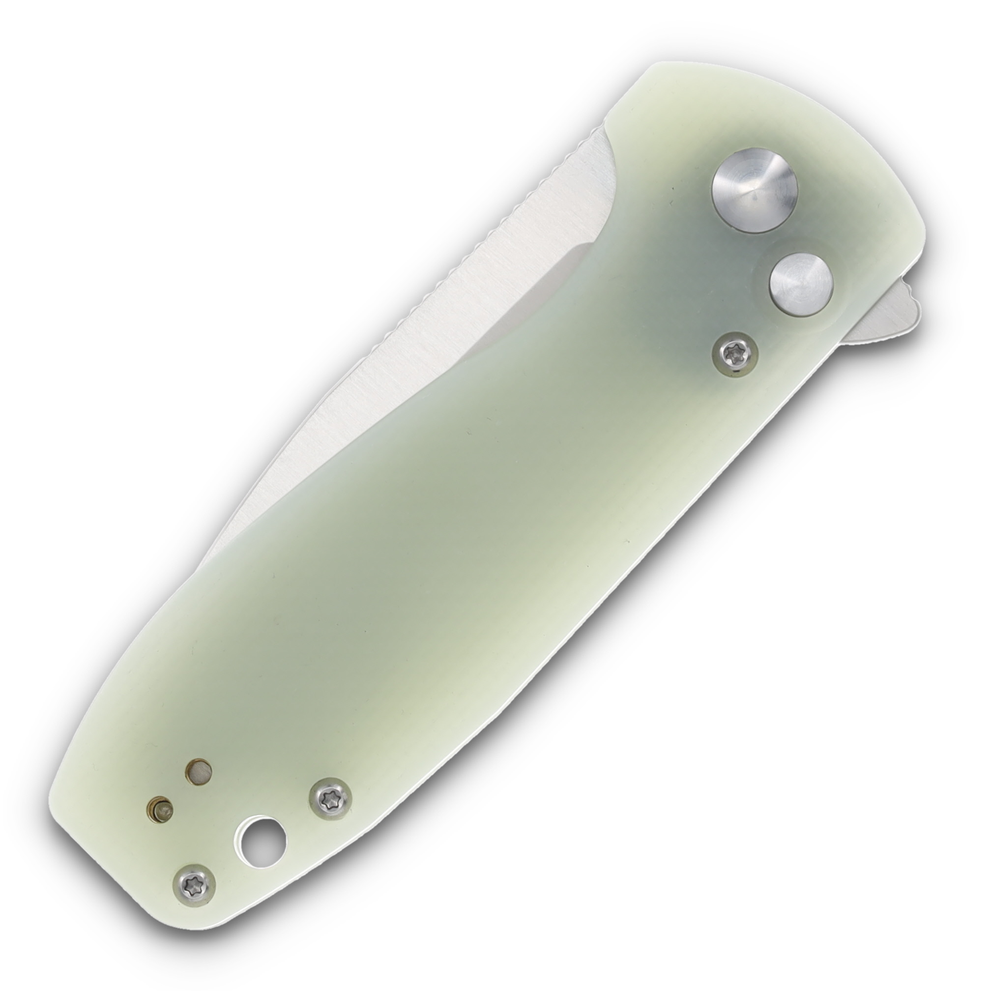 Kizer Amicus Button Lock Jade 2.95 Inch Plain Satin Drop Point L3002A2 View 3