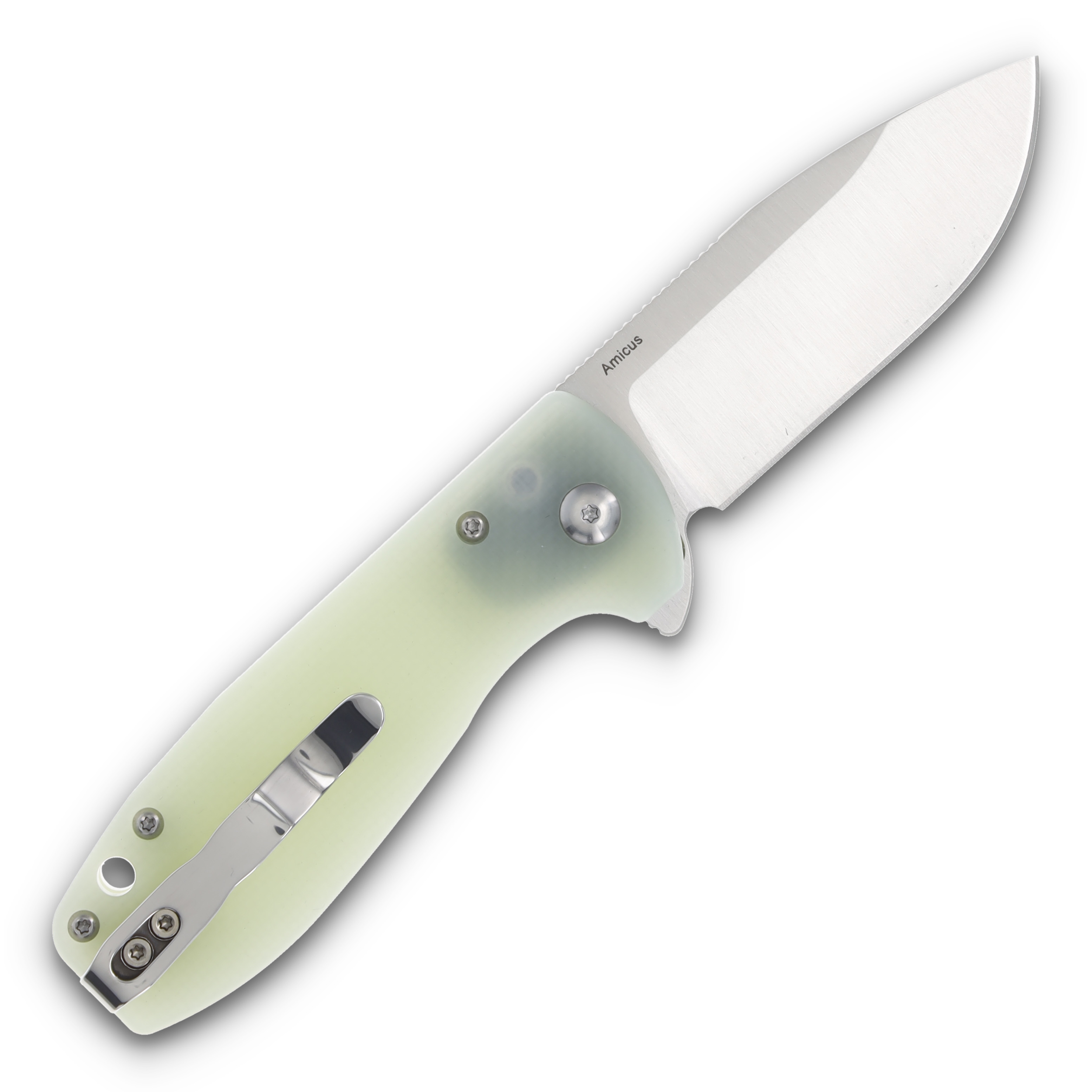 Kizer Amicus Button Lock Jade 2.95 Inch Plain Satin Drop Point L3002A2 View 2