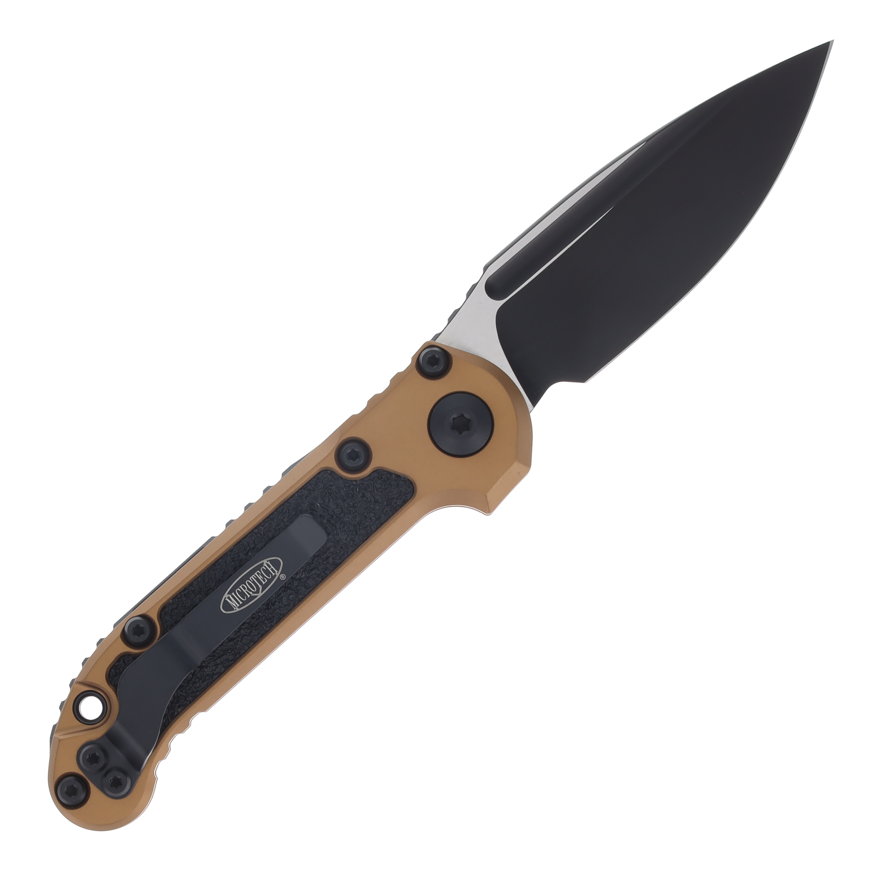 Microtech 3.5in 2023 LUDT Gen III Black Blade Tan Handle AUMT11351TA View 2