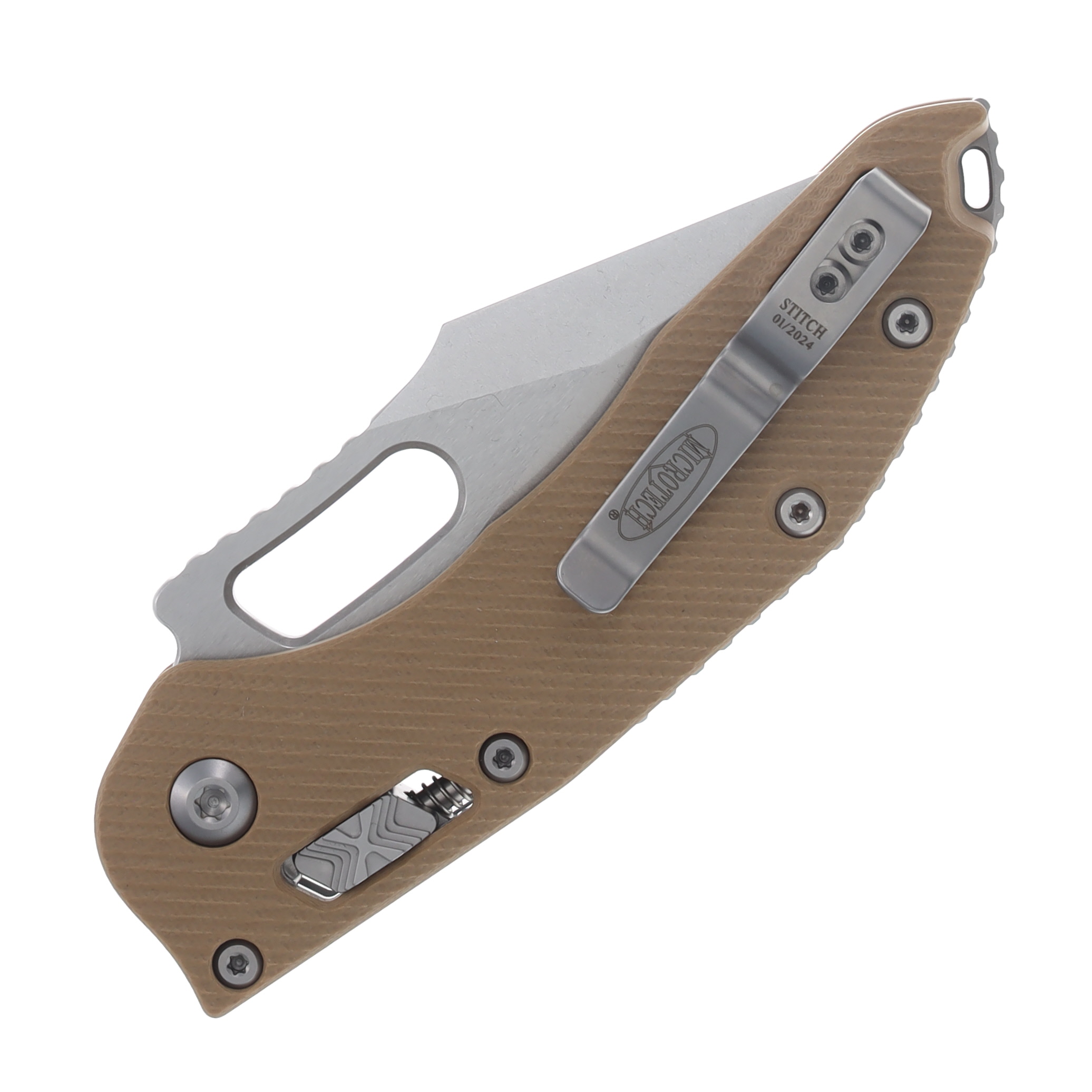 Microtech Stitch RAM-LOK Folding Knife Stonewash M390MK/Fluted Tan G-10 MT169RL10FLGTTA View 4