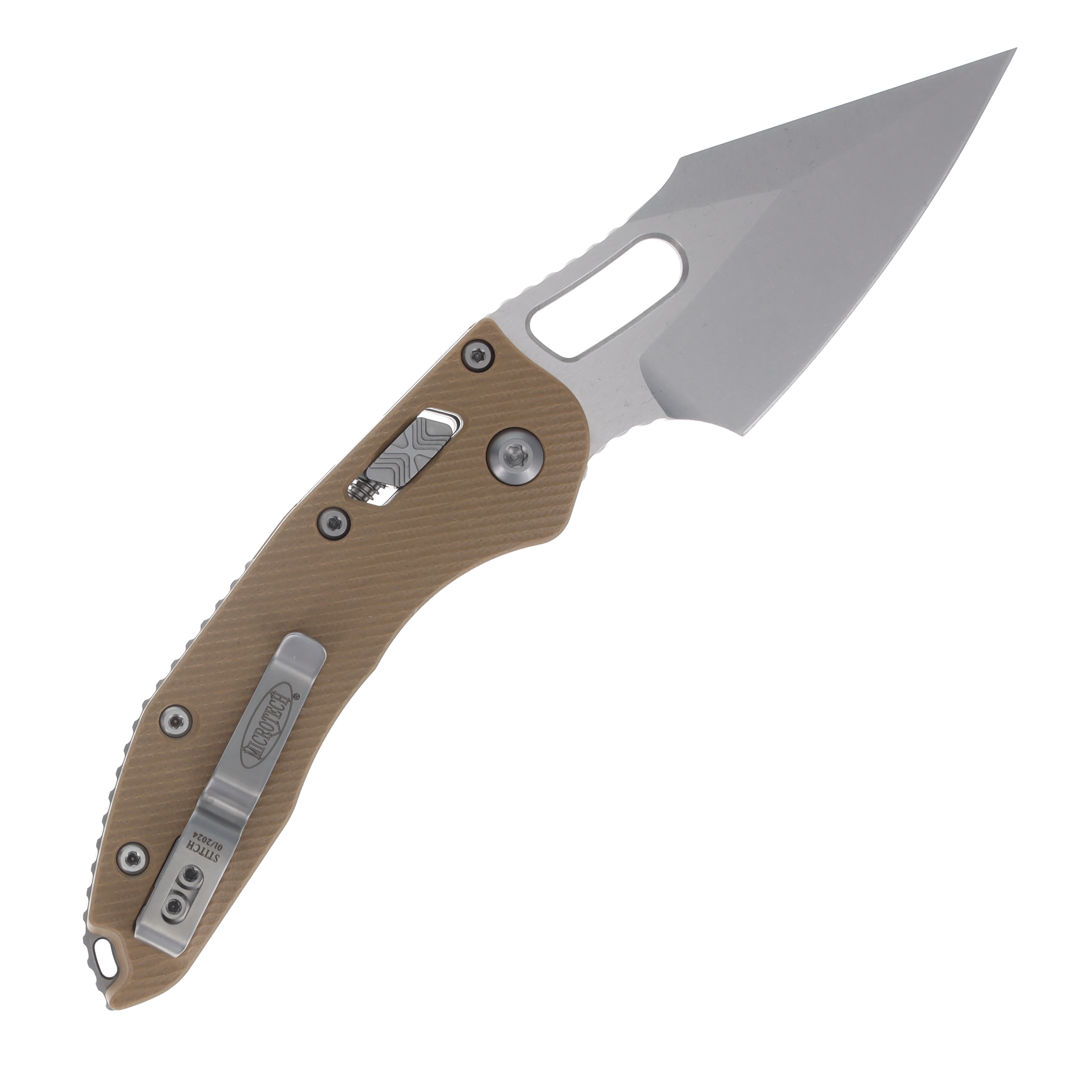 Microtech Stitch RAM-LOK Folding Knife Stonewash M390MK/Fluted Tan G-10 MT169RL10FLGTTA View 2