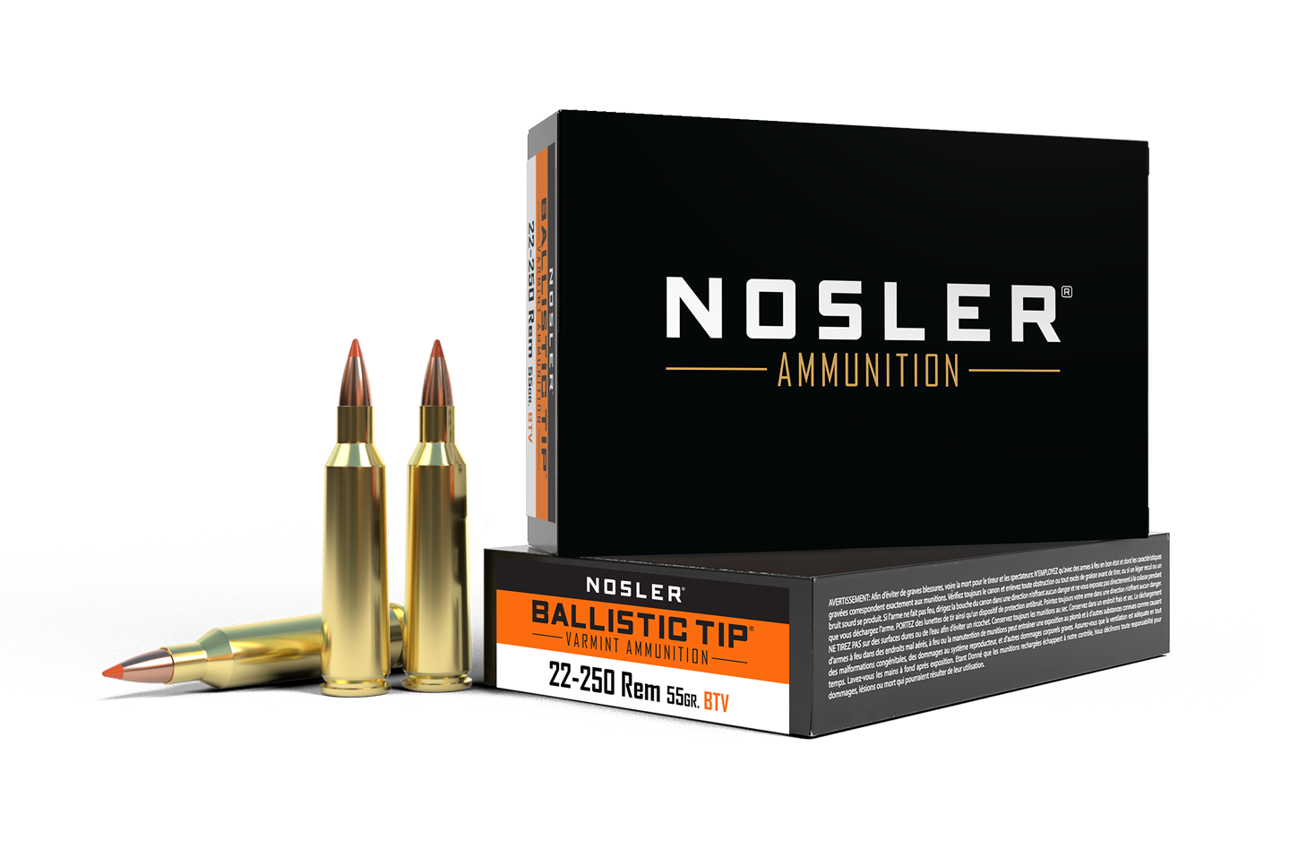 Nosler Ballistic Tip Varmint .22-250 Rem 55gr Poly Tip Brass Ammo 20Rd NOS61034 View 1