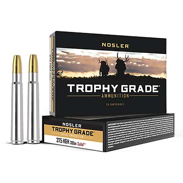 Nosler Trophy Grade Safari 375 H&H Magnum Ammunition 20 Rounds Brass Centerfire 300 Grain Nosler Solid NOS40608 View 1