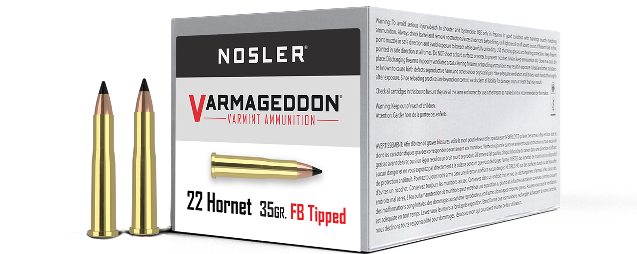 Nosler Varmageddon .22 Hornet 35gr Flat Base Tipped Brass 50Rd Box NOS41132 View 1