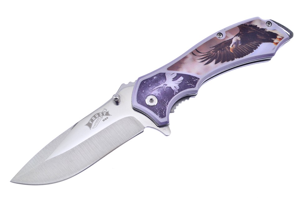 Frost Cutlery Eagle Wildlife Assisted Opening Linerlock Stainless Steel Handle Stainless Steel Blade FRFC49E View 1