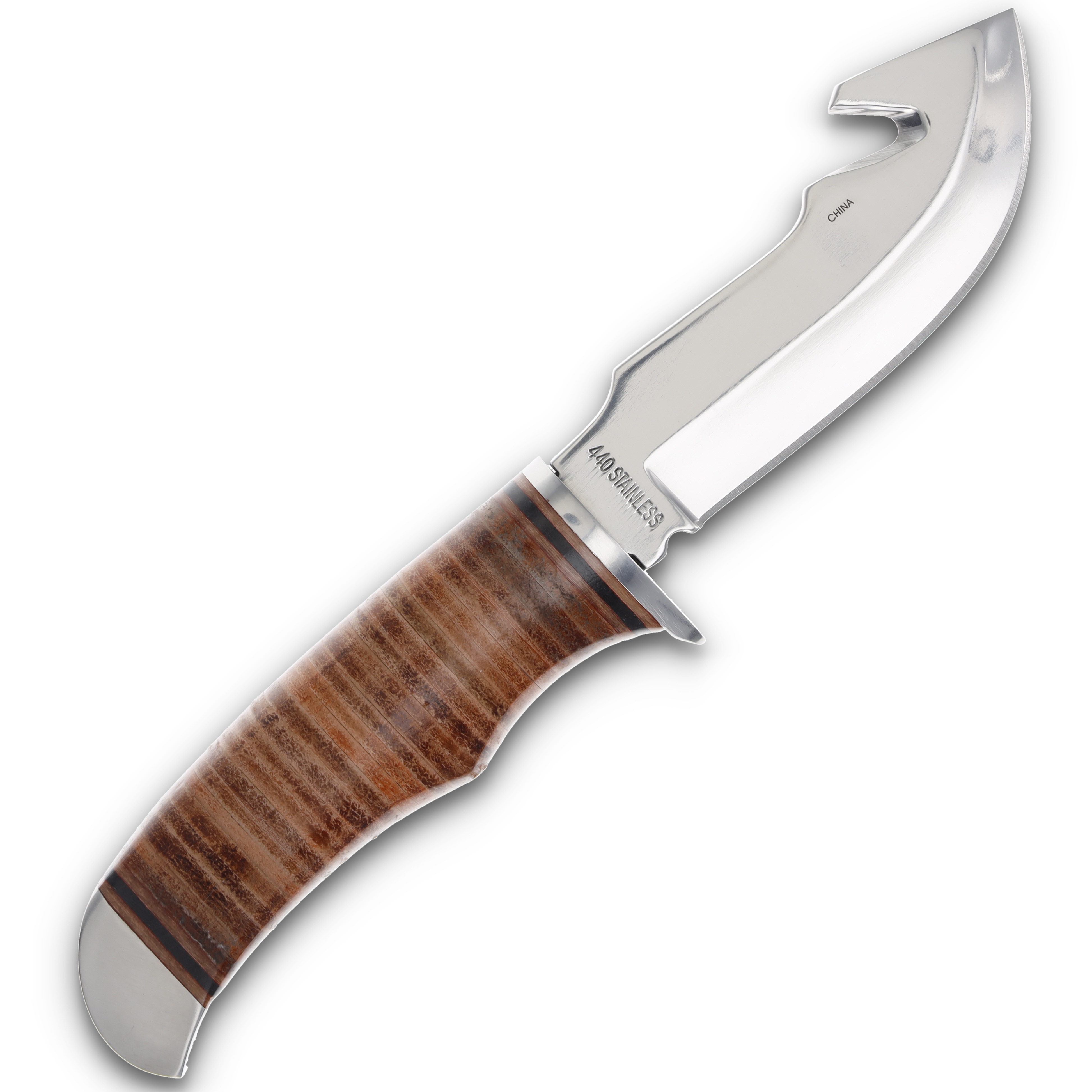 Frost Cutlery Steel Warrior Hunter Stacked Leather Guthook Fixed Blade Knife FRSW147 View 4