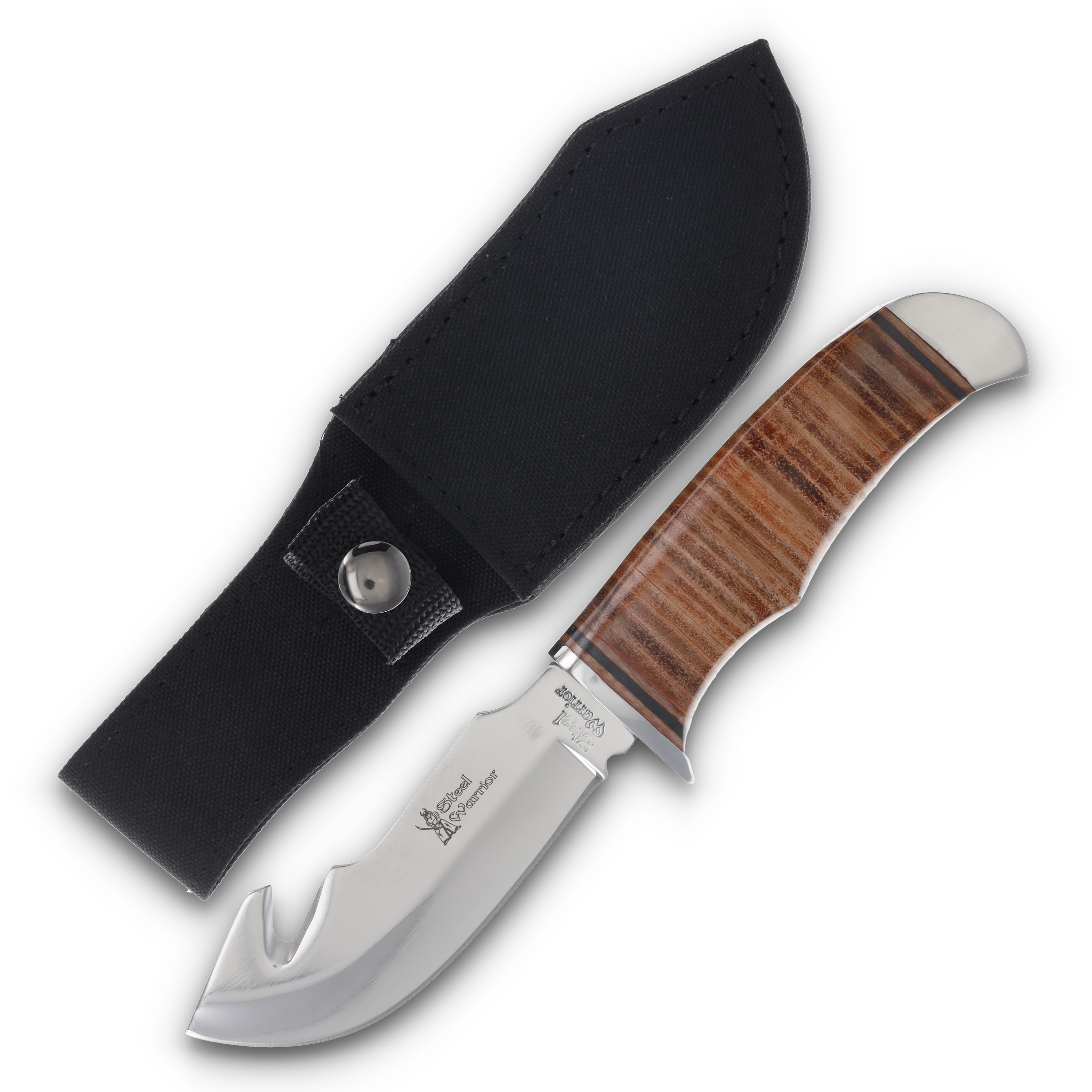 Frost Cutlery Steel Warrior Hunter Stacked Leather Guthook Fixed Blade Knife FRSW147 View 1