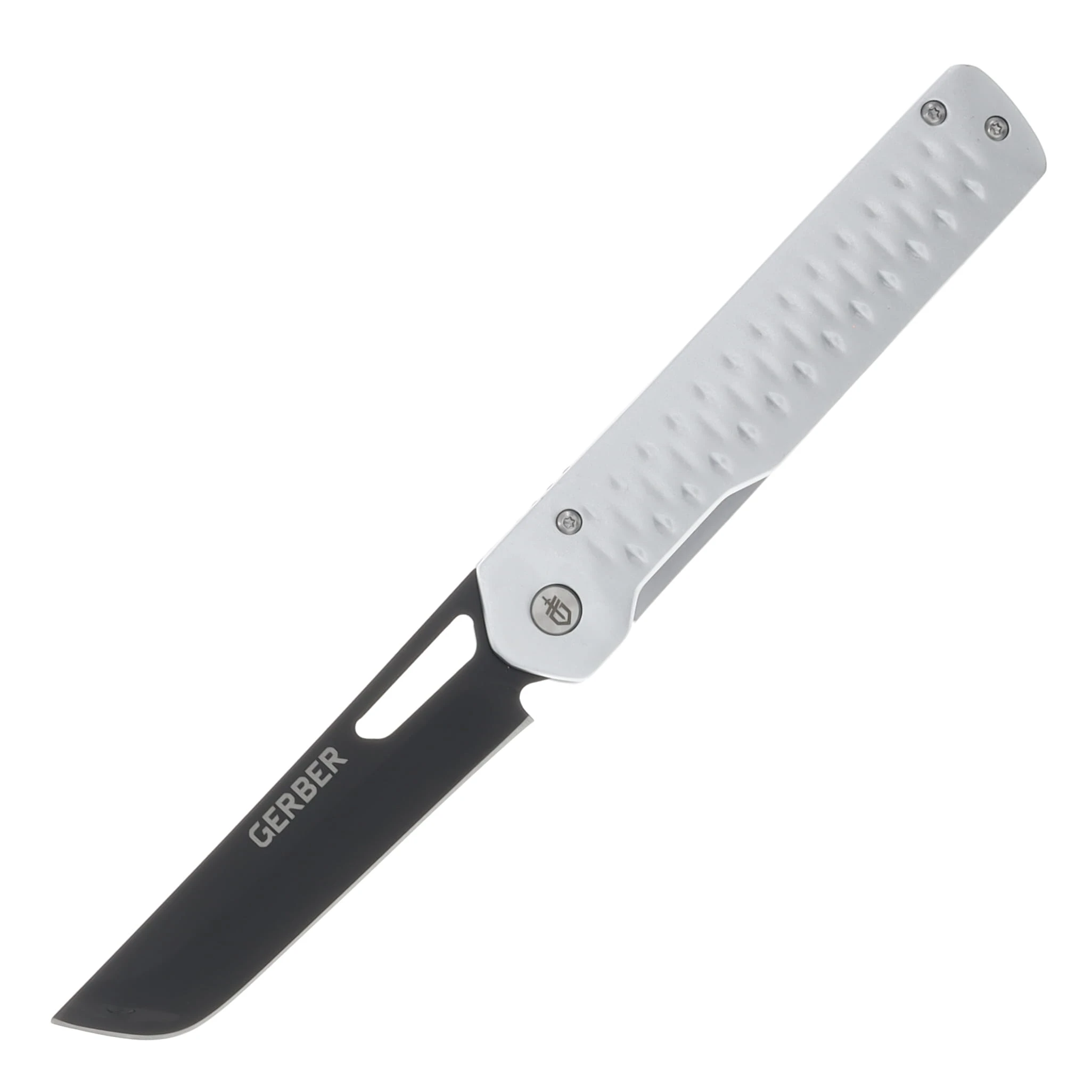 Gerber Ayako Folding Knife Silver 3.5 Inch Plain Black Oxide Tanto G3729 View 1