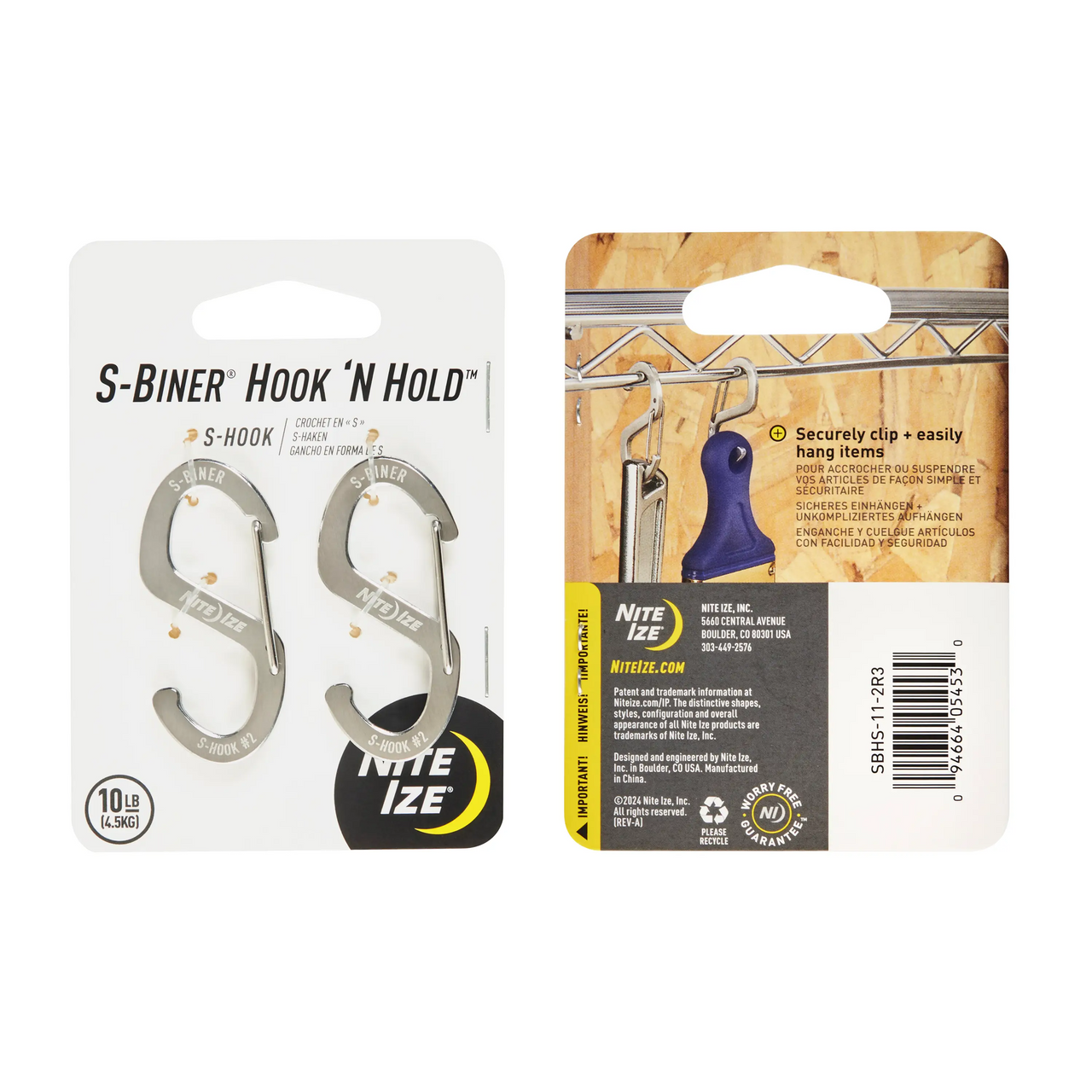 Nite Ize S-Biner Hook 'N Hold S-Hook Small 2 pk Stainless SBHS-11-2R3 View 1