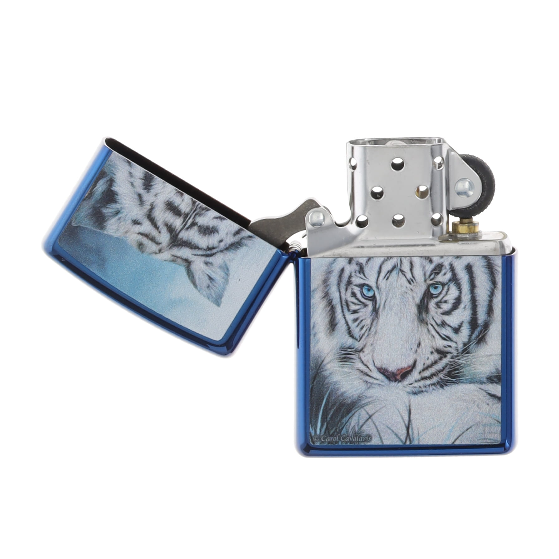 Zippo Lighter Carol Cavalaris White Tiger Design High Polish Blue ZP48951 View 3