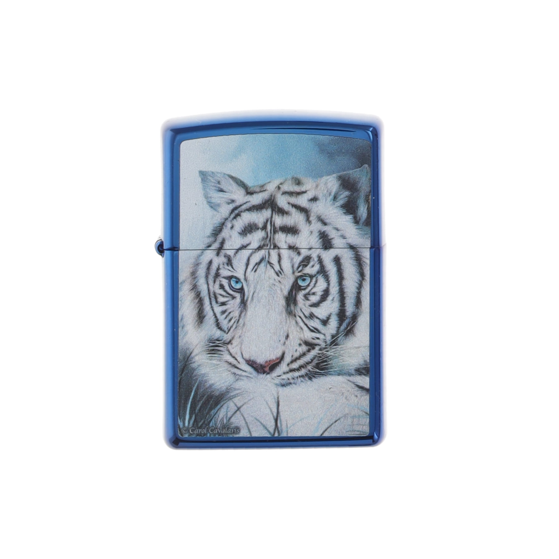 Zippo Lighter Carol Cavalaris White Tiger Design High Polish Blue ZP48951 View 1