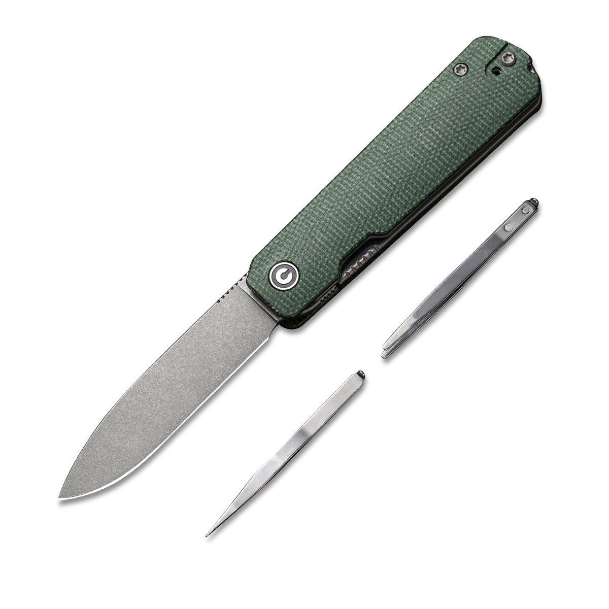Civivi Sendy Green Canvas Micarta Handle Gray Stonewashed Nitro-V Blade C21004A-1 View 1