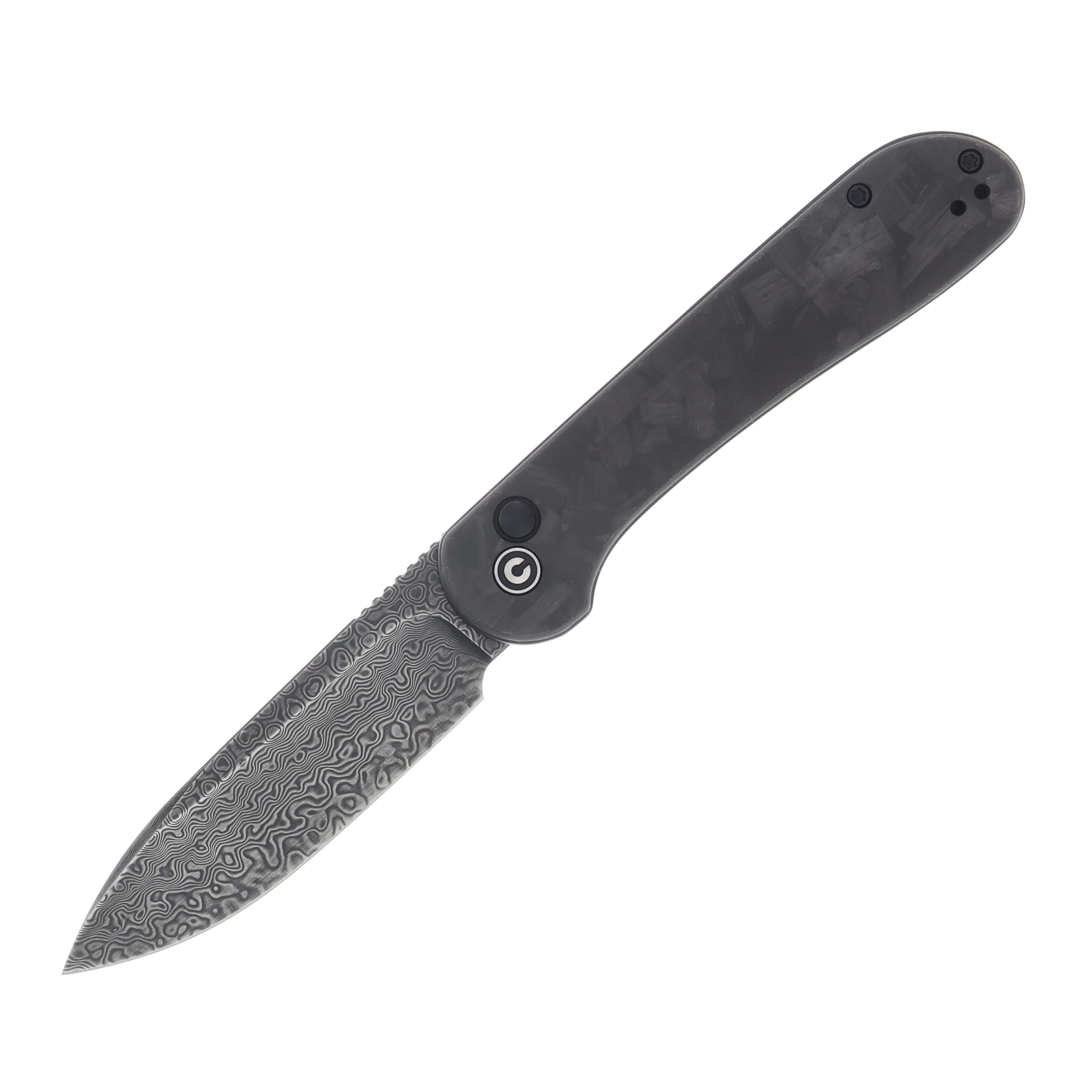 Civivi Button Lock Elementum Marble Carbon Fiber Handle Black Hand Rubbed Damascus Blade C2103DS-3 View 1