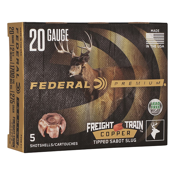 Federal Premium 20 Gauge 2.75in Shotgun Slug 5 Rounds 275 Grain Freight Train Copper Tipped Sabot Slug   P208FT View 1