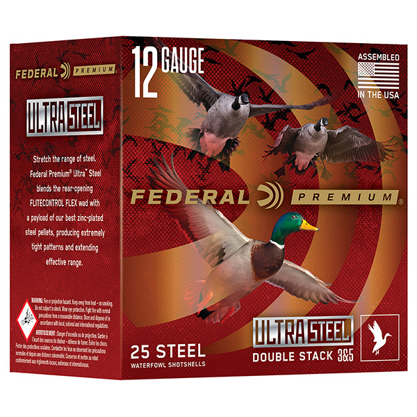 Federal Premium Ultra Steel 12 Gauge 25 Rounds 3in 1-1/4oz Double Stack #3 & #5 Steel Birdshot PWUX14235 View 1