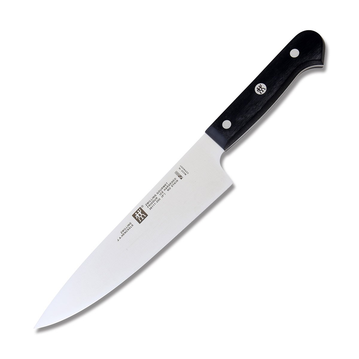 J. A. Henckel Zwilling Gourmet Chefs Knife with Black POM Handle and Satin Finish Friodur Steel Blade 1002391 View 1