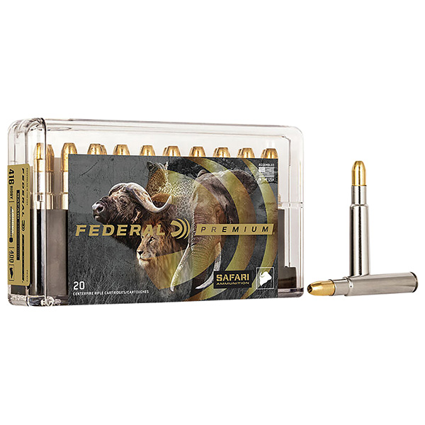 Federal Premium Cape-Shok 416 Rigby 20 Rounds Nickel Plated Brass Centerfire 400 Grain Trophy Bonded Sledgehammer Solid P416T2 View 1
