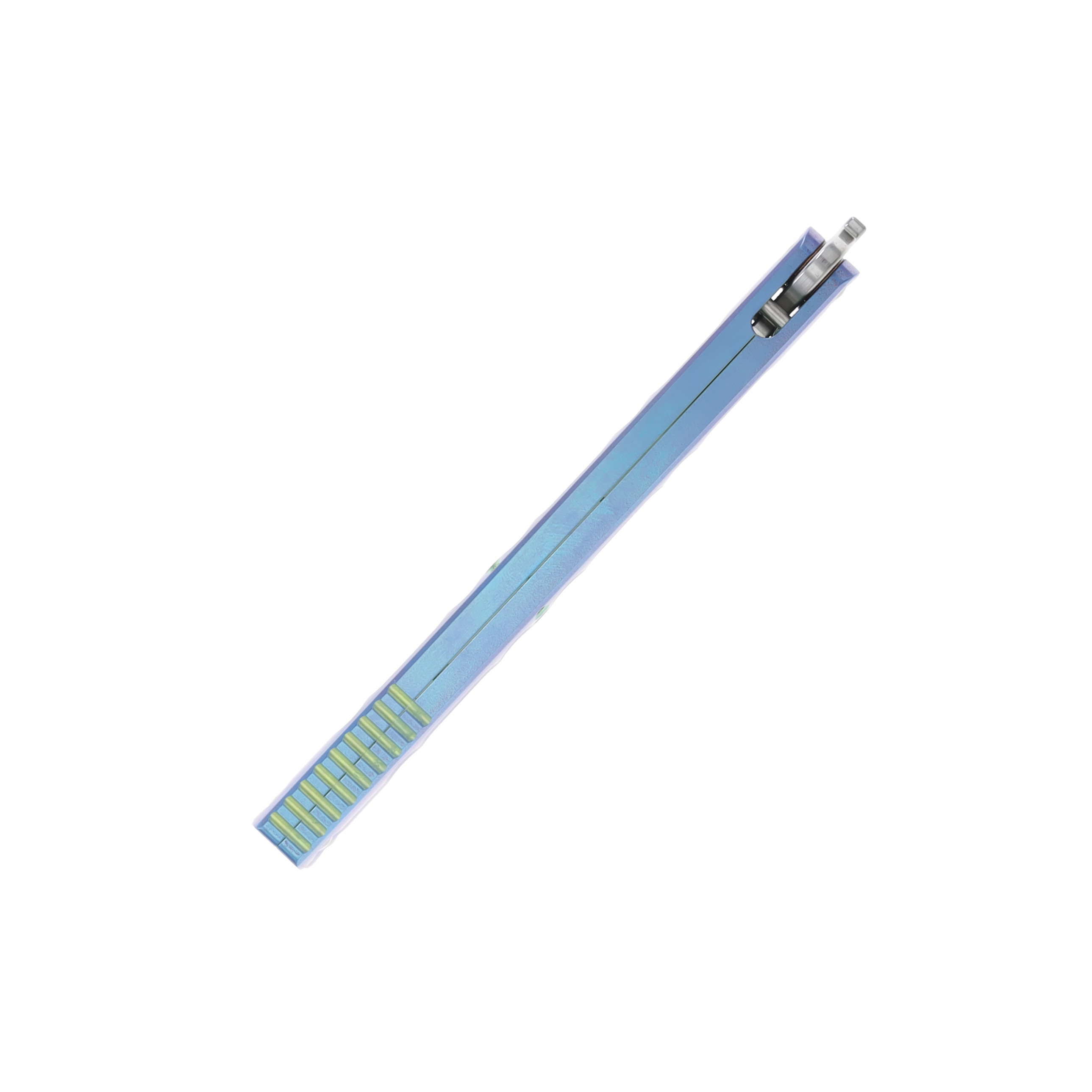 Lovins Customs Strix Balisong Blue Anodized Titanium with Green Ano Inserts S35VN CLV23 View 7