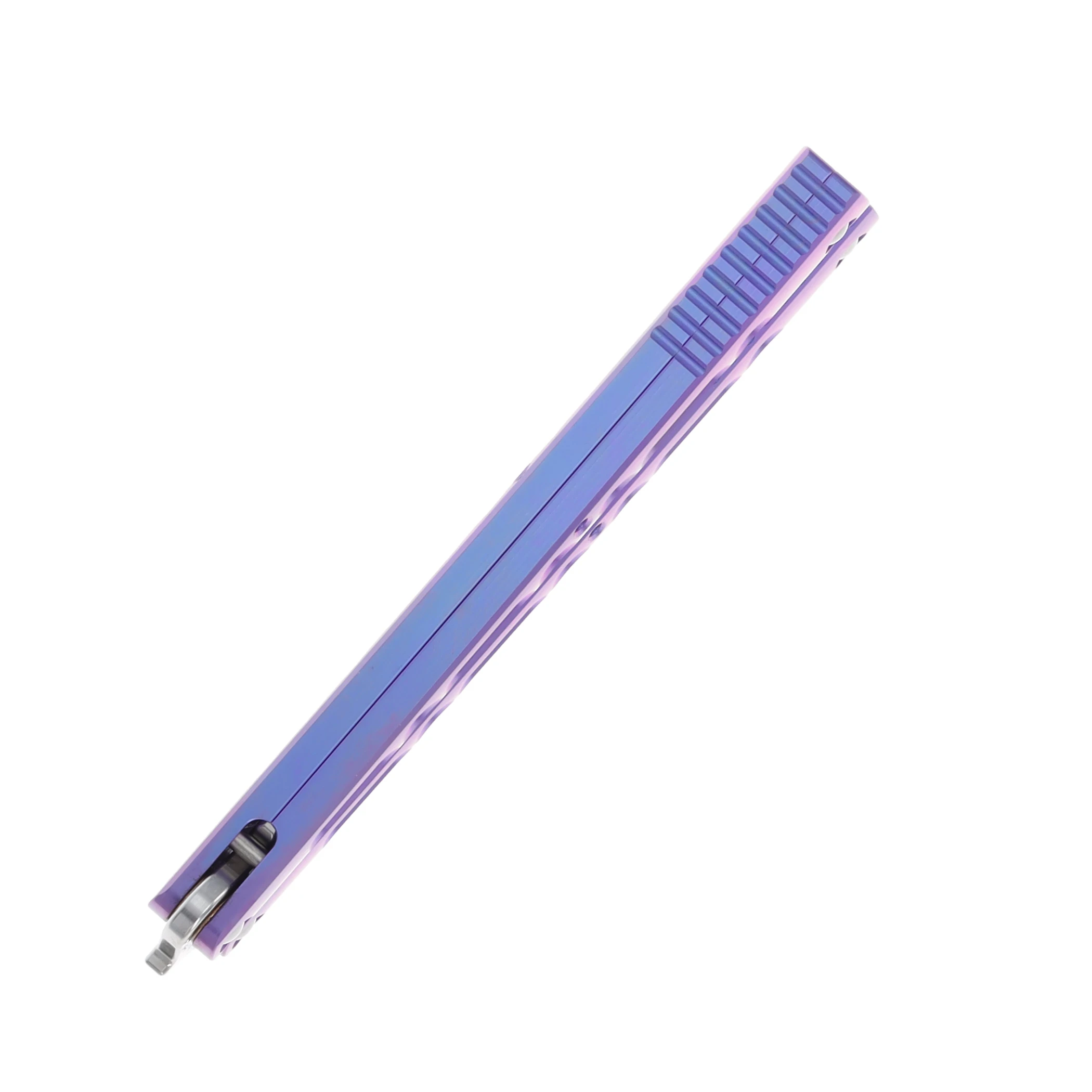 Lovins Customs Strix Balisong Knife Purple Anodized 4.5-In Satin Tanto CLV24 View 7
