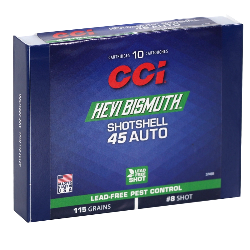CCI Pest Control 45 Auto 115gr #8 Bismuth Shotshell Aluminum 10Rds 3745B View 1