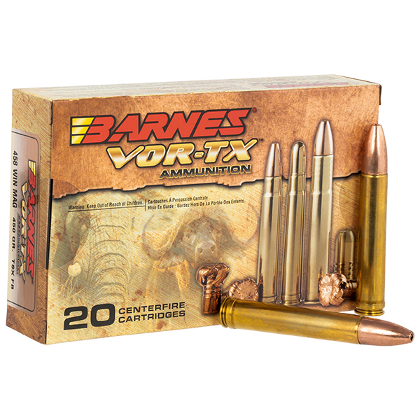Barnes Bullets  VOR-TX Safari 458 Winchester Magnum Rifle Ammunition 20 Rounds Brass Centerfire 450 Grain Barnes TSX Flat Base BB458WIN1 View 1