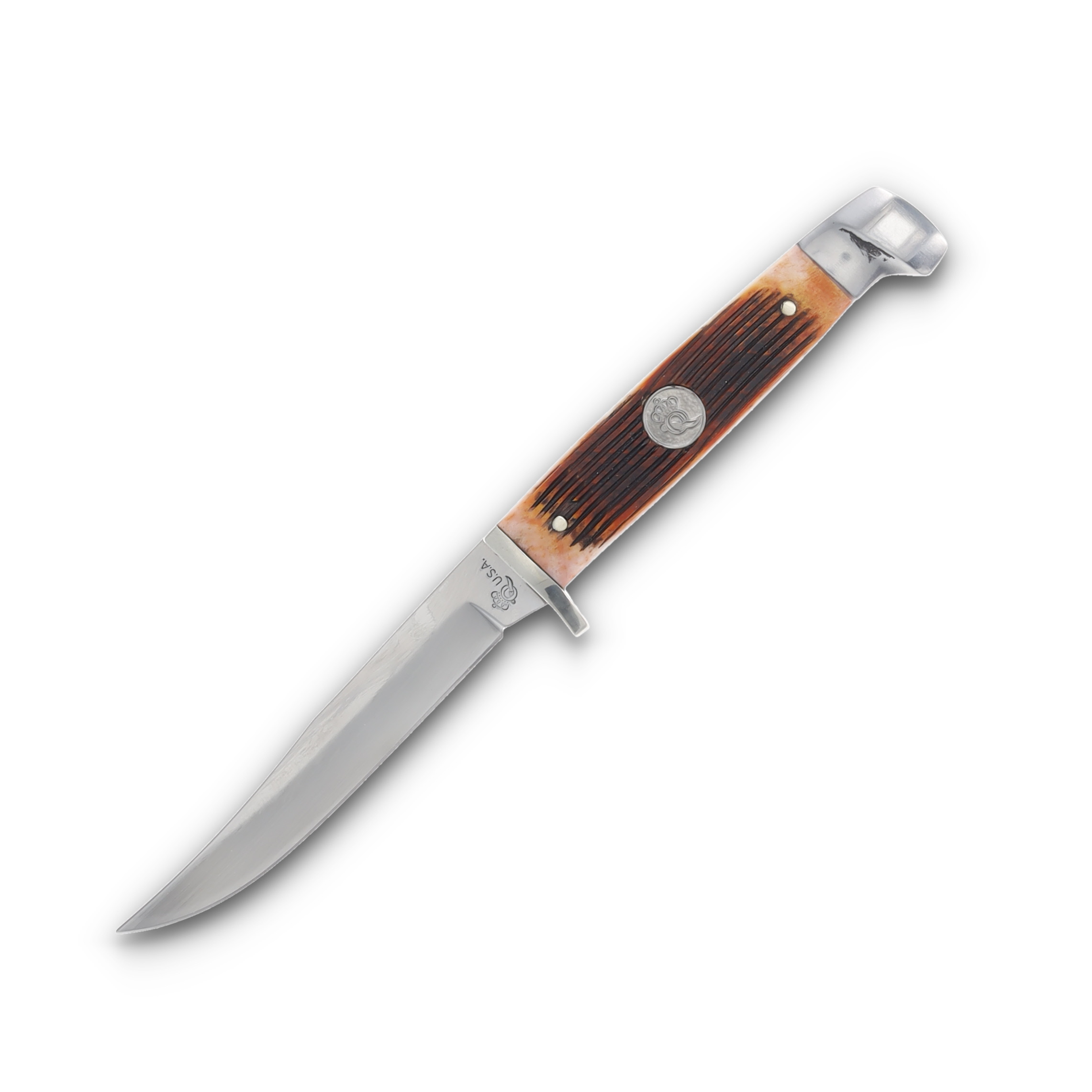 Queen USA Amber Winterbottom Bone Small Hunter Fixed Blade Knife QAWB63 View 3