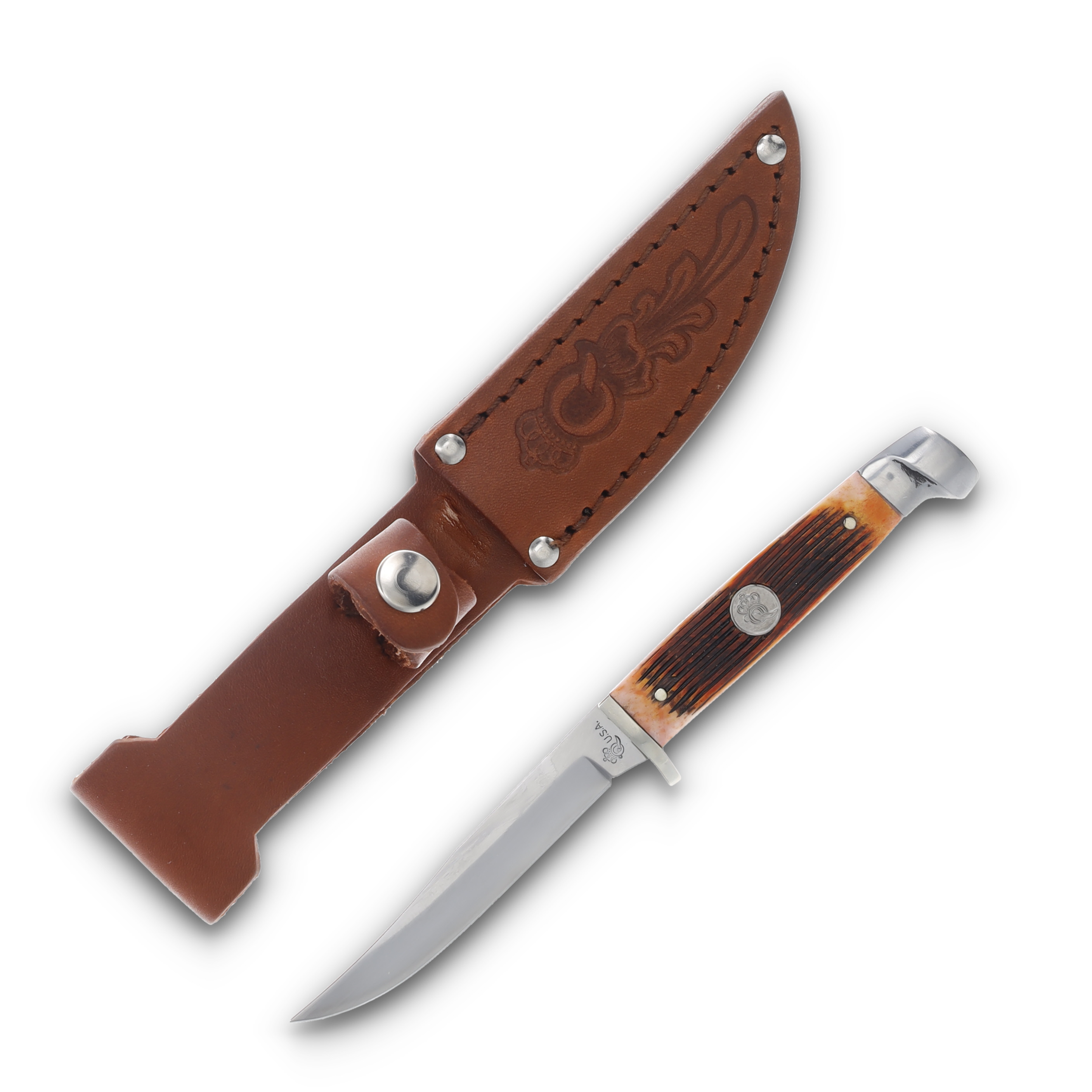 Queen USA Amber Winterbottom Bone Small Hunter Fixed Blade Knife QAWB63 View 1
