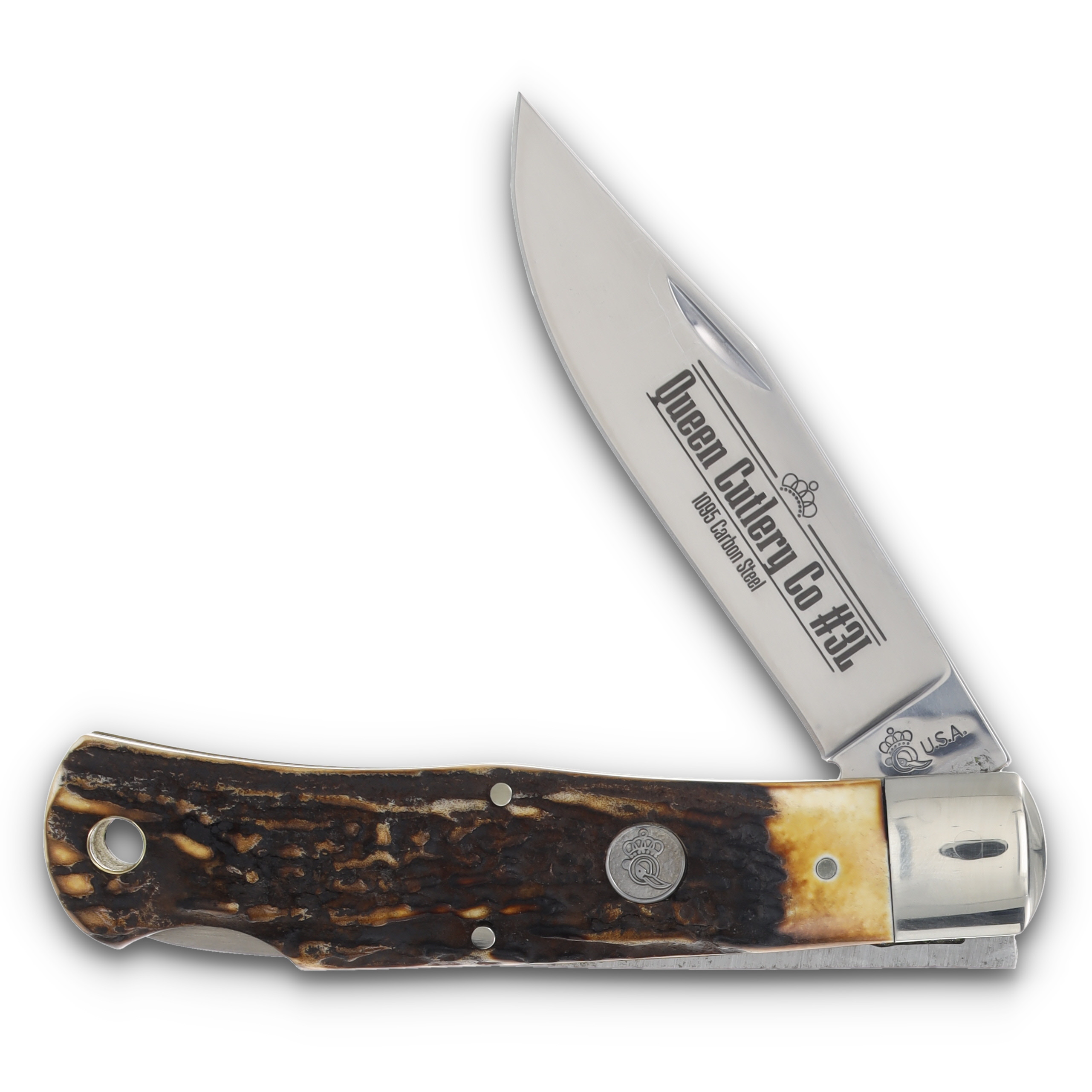 Queen Cutlery Lockback Folding Knife Burnt Stag Horn QGSH106 View 1