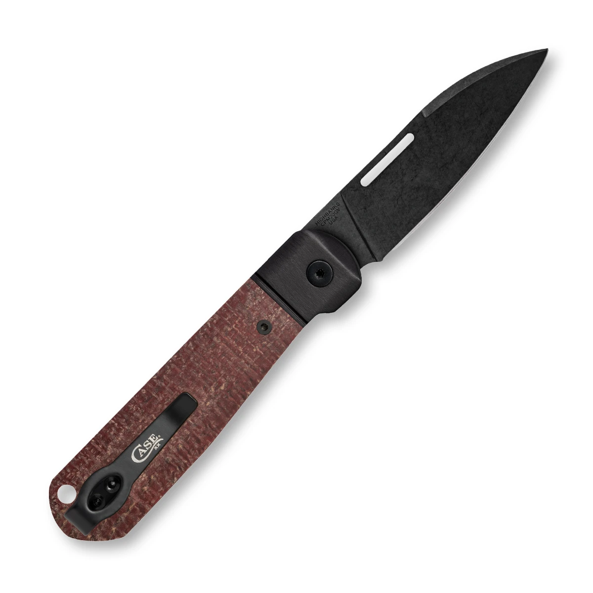 Case XX 2024 Shot Show Exclusive Bridgeline Highbanks Dark Red Burlap Micarta CA10768 View 3