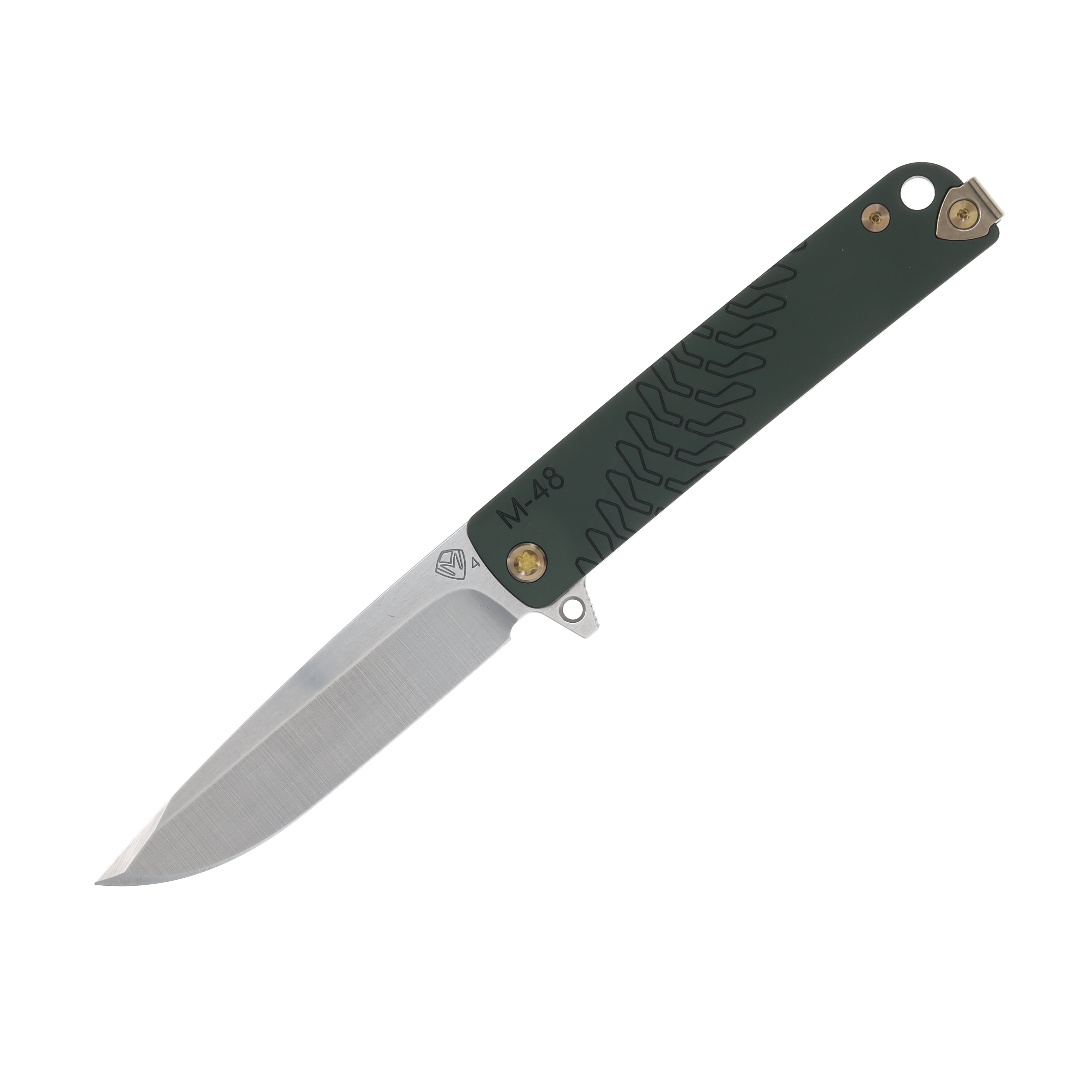Medford M48 Folding Knife Tumbled S35VN Drop Point/Olive with Bronze Hardware MK2124TQ-40TM-TC1C-Q4 View 1