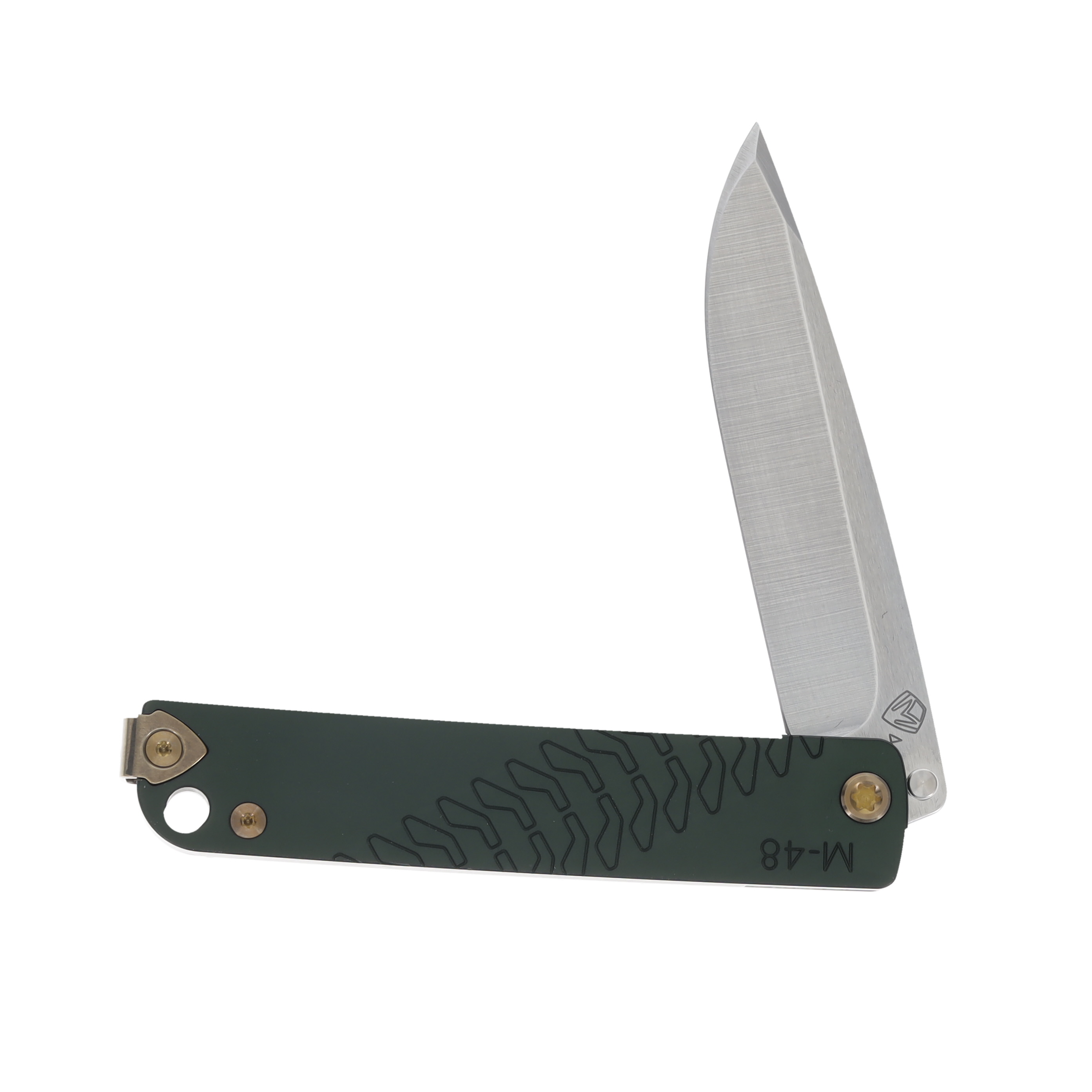 Medford M48 Folding Knife Tumbled S35VN Drop Point/Olive with Bronze Hardware MK2124TQ-40TM-TC1C-Q4 View 3