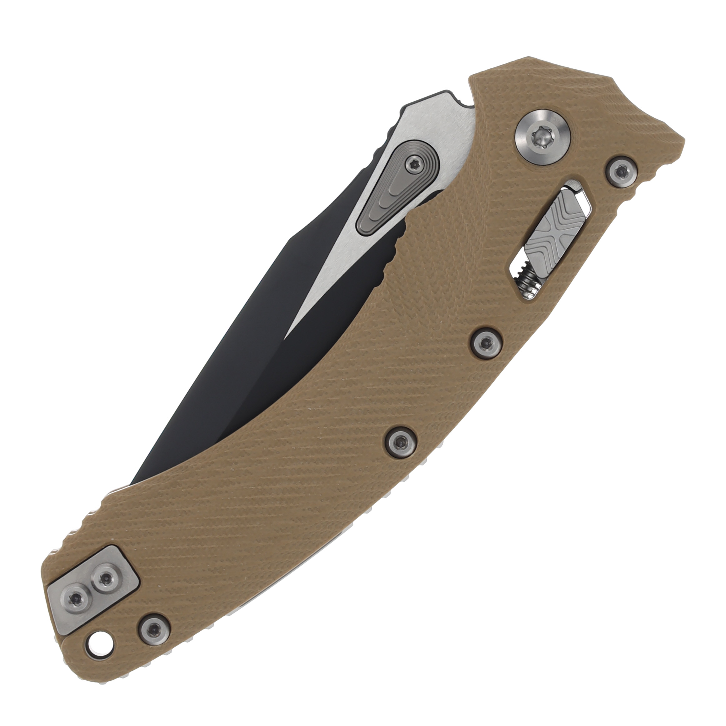 Microtech Amphibian RAM-LOK Folding Knife Black M390MK Fluted Tan G-10 MT137RL1FLGTTA View 3