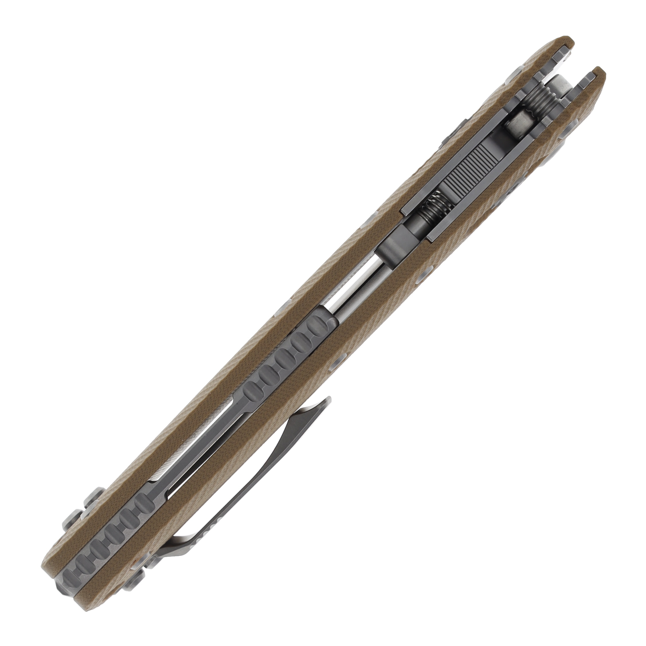 Microtech Amphibian RAM-LOK Folding Knife Black M390MK Fluted Tan G-10 MT137RL1FLGTTA View 6