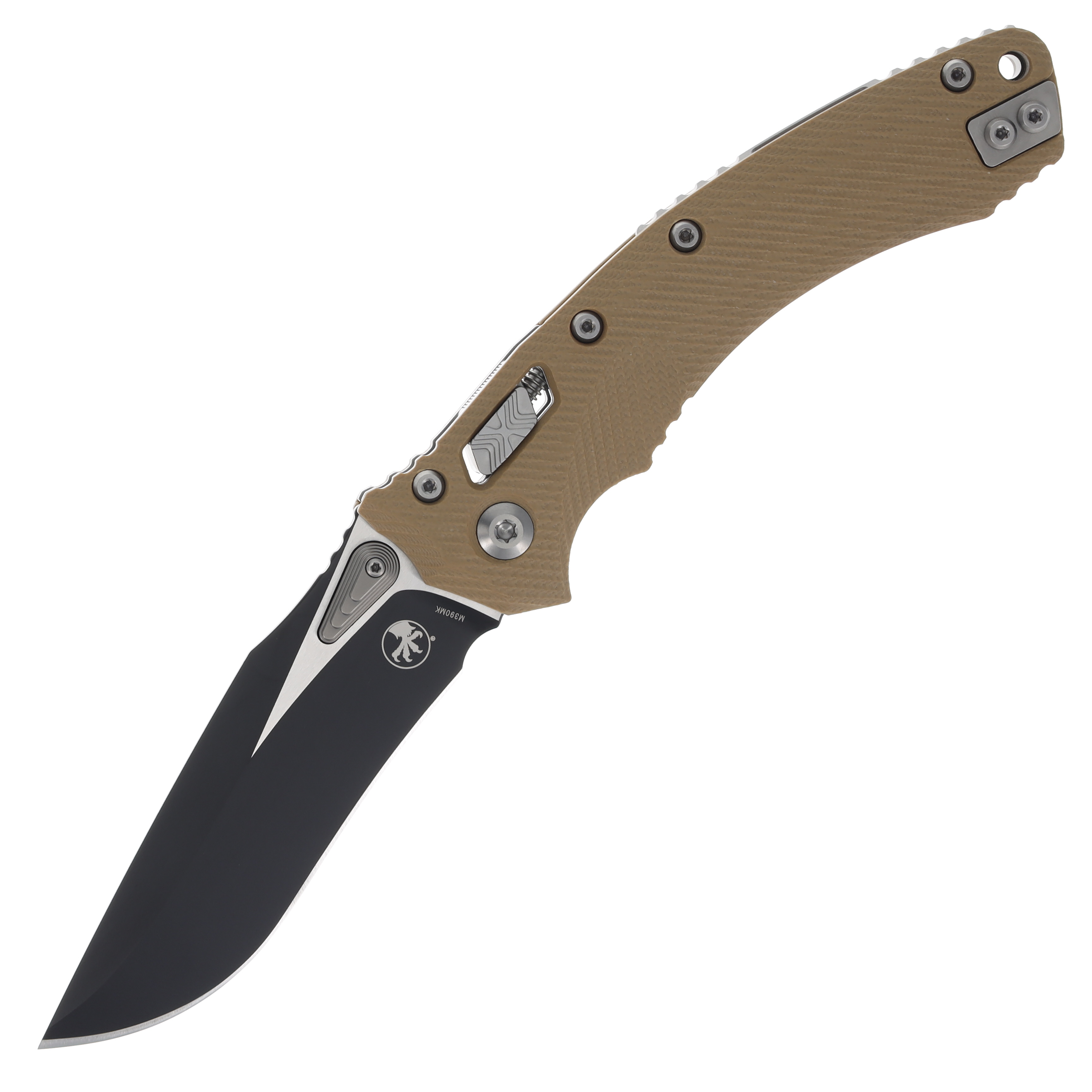Microtech Amphibian RAM-LOK Folding Knife Black M390MK Fluted Tan G-10 MT137RL1FLGTTA View 1
