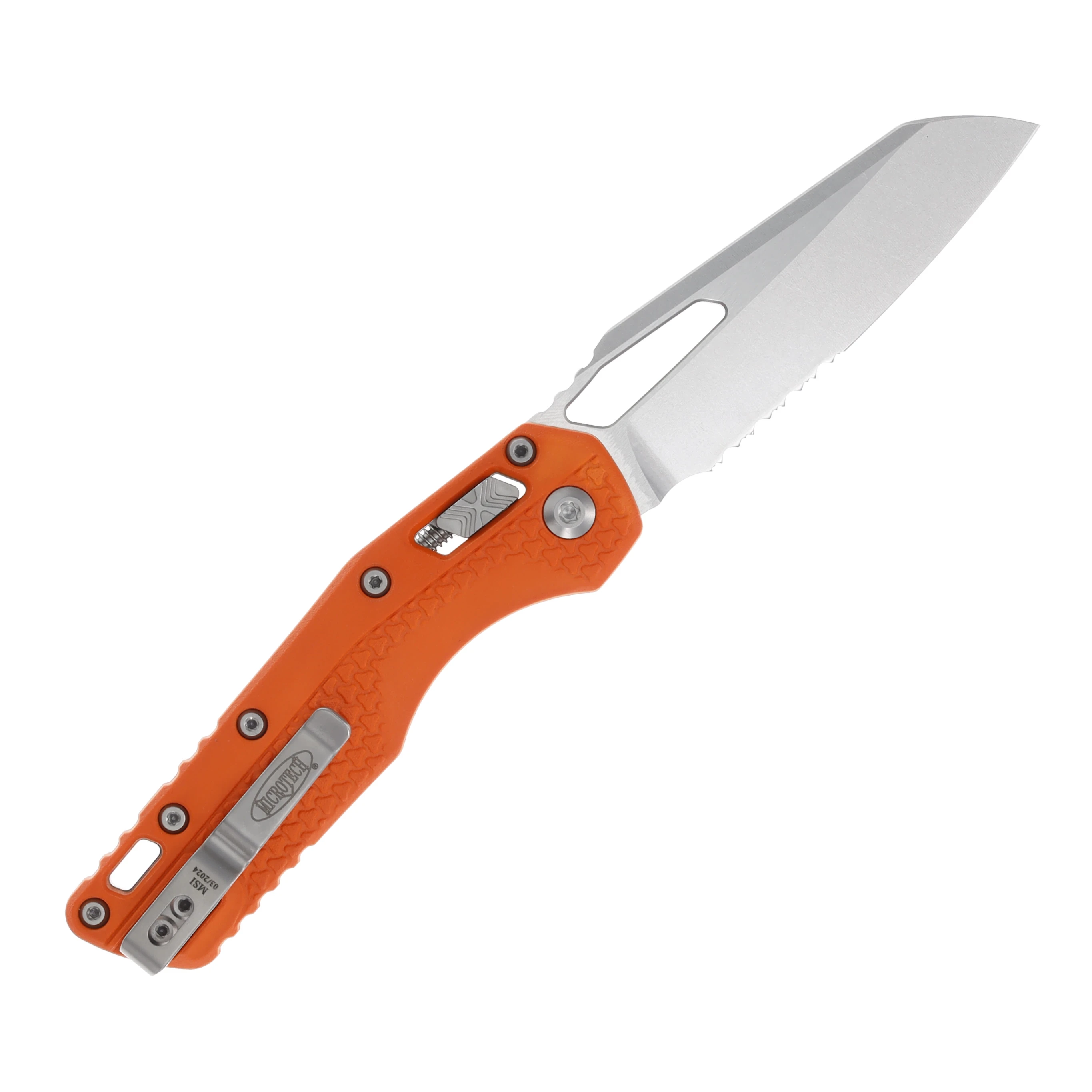 Microtech MSI RAM-LOK Folding Knife Stonewash Half Serrated Drop Point Orange Polymer MT210T11PMOR View 2