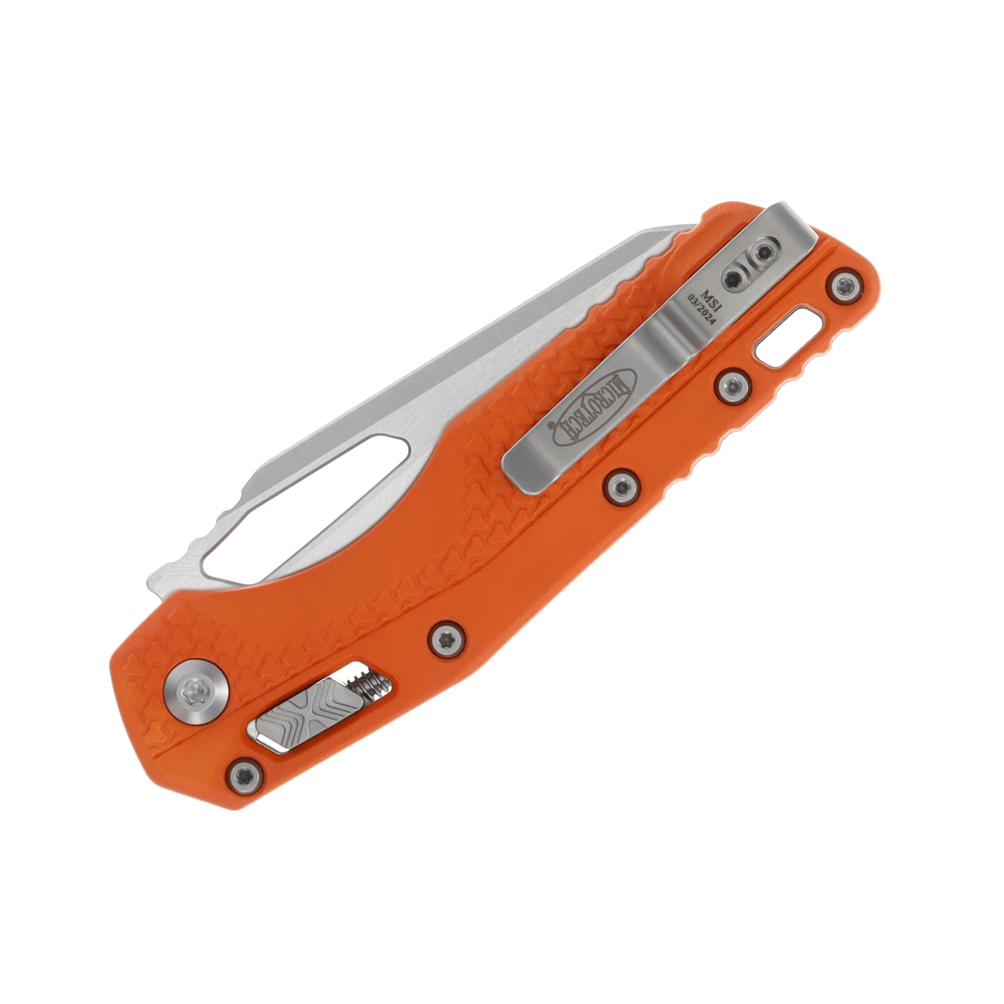 Microtech MSI RAM-LOK Folding Knife Stonewash Half Serrated Drop Point Orange Polymer MT210T11PMOR View 6