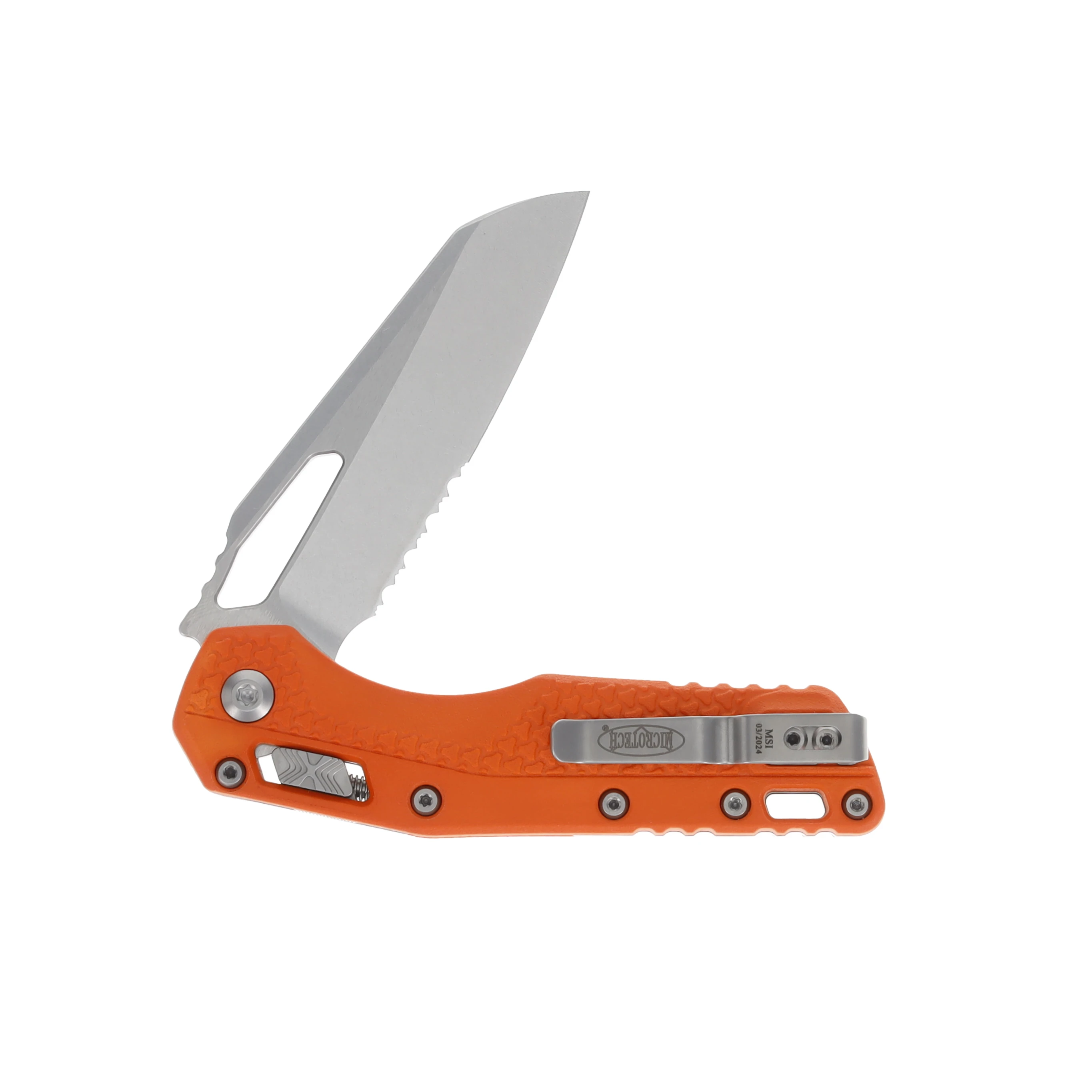 Microtech MSI RAM-LOK Folding Knife Stonewash Half Serrated Drop Point Orange Polymer MT210T11PMOR View 4