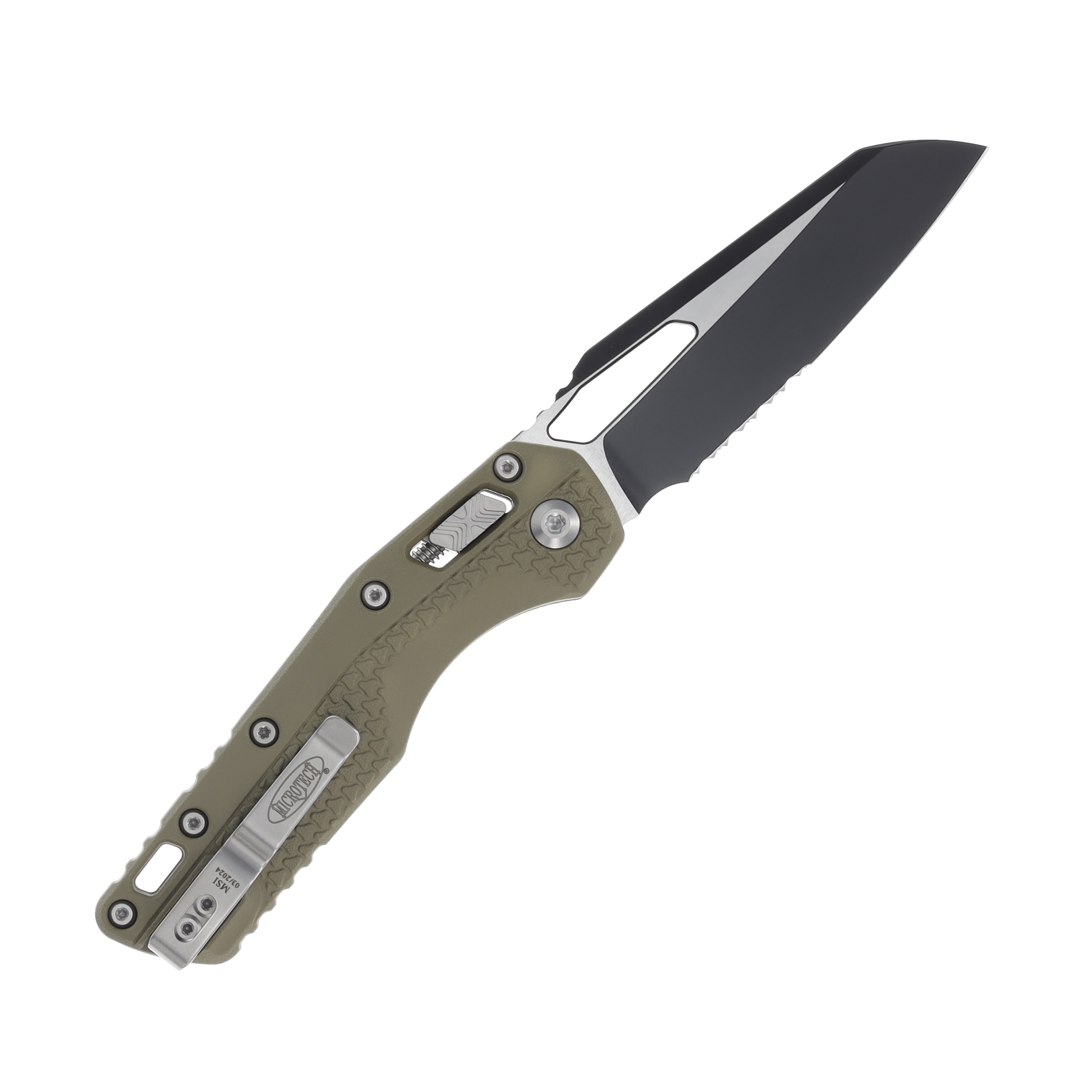 Microtech MSI RAM-LOK Folding Knife OD Green Tri-Grip Injection Molded S/E Black PS BB Hardware MT210T2PMOD View 2