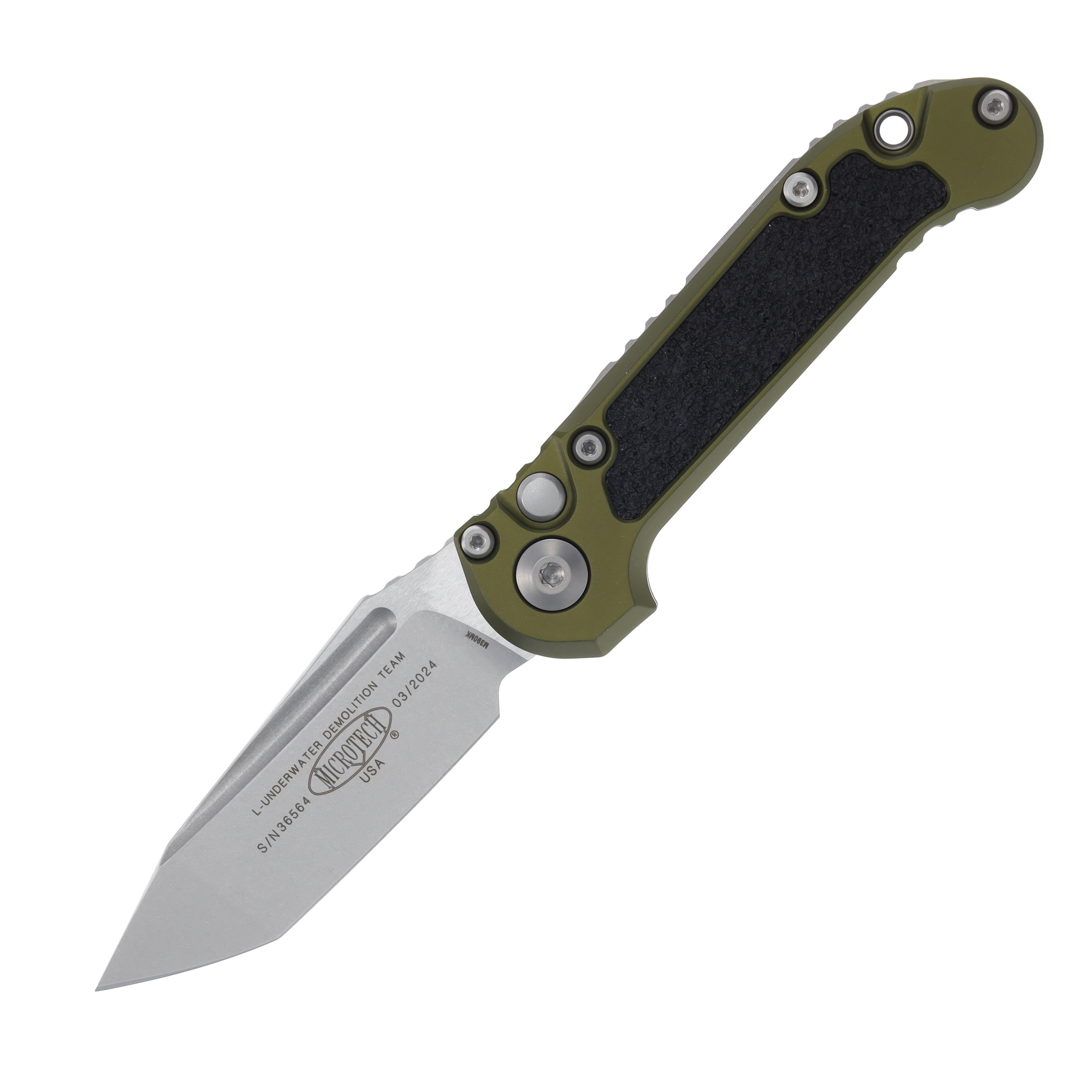 Microtech LUDT Automatic Knife Stonewash M390MK Tanto OD Green/3M Tape Inlay AUMT113610OD View 1