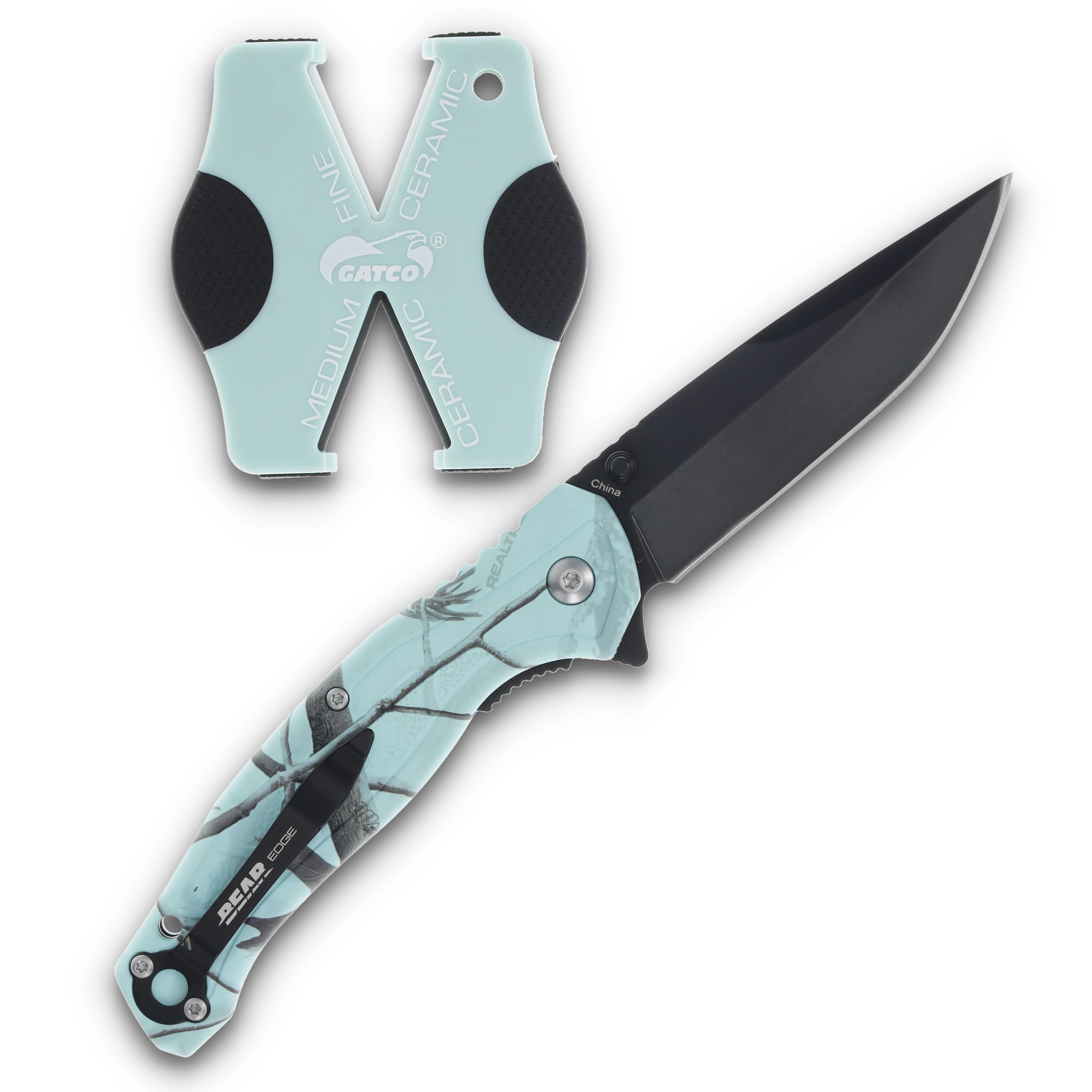Bear & Son Bear Edge Brisk 2.0 & Sharpener Teal Camo (Q4 2024) BR71828 View 2