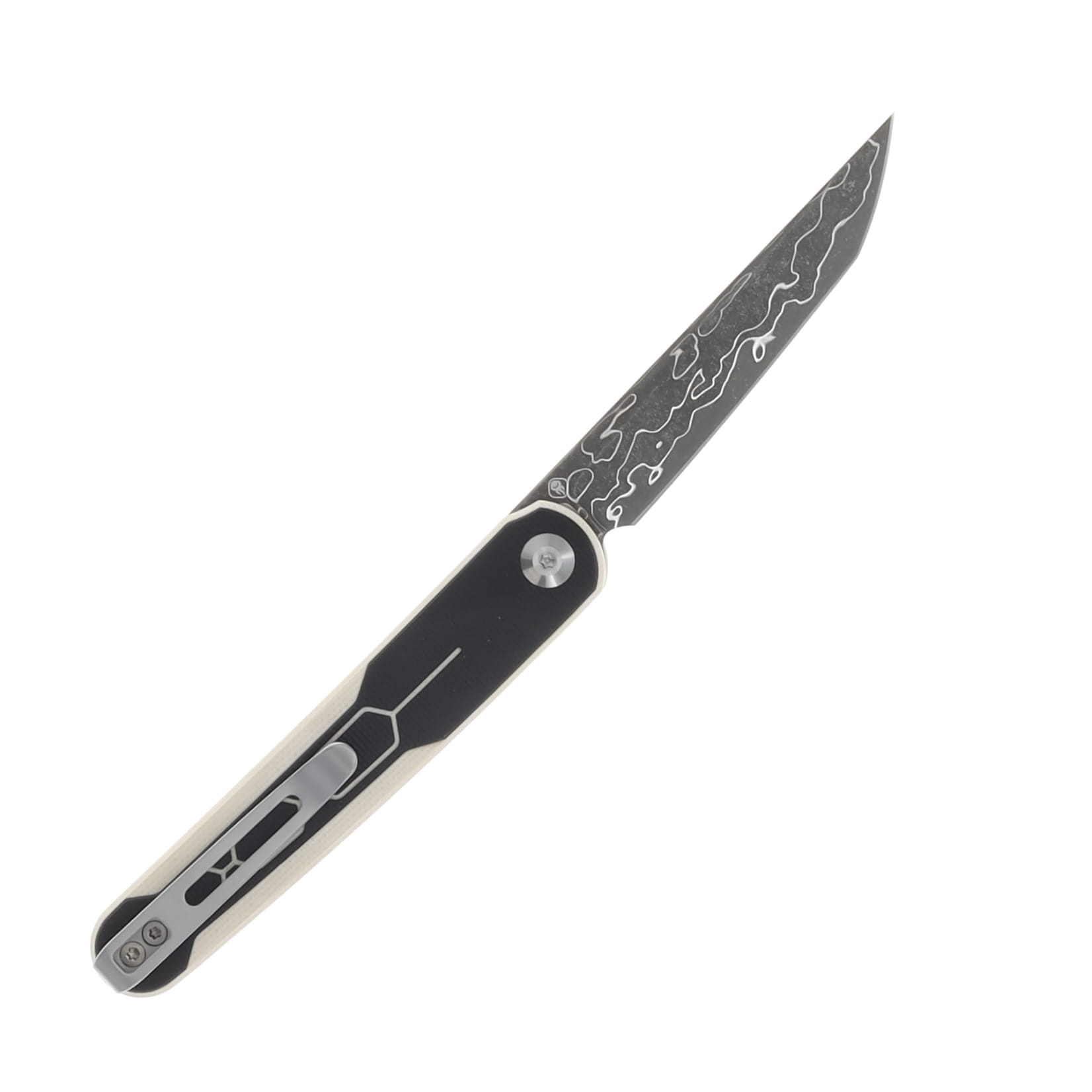 CIVIVI KwaiQ Folding Knife Ivory/Black G-10 2.97" Damascus Steel Tanto C23015-DS1 View 2