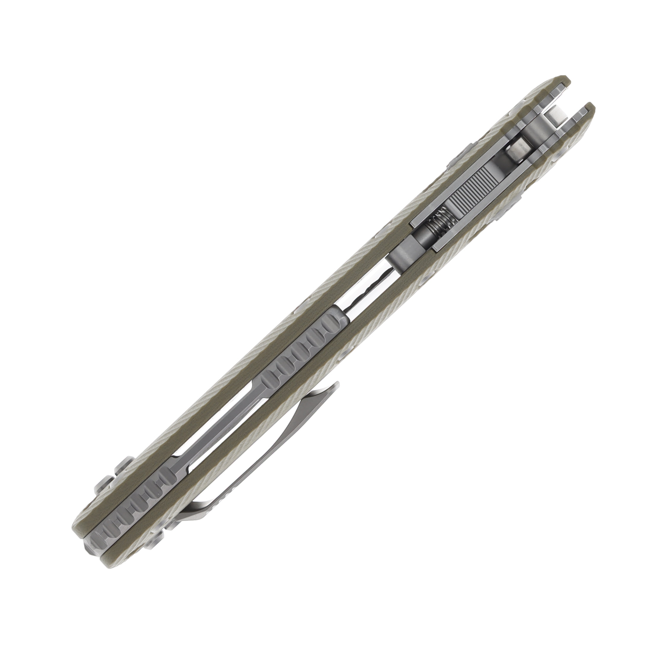 Microtech Amphibian Ram-Lok Stonewash Part Serrated Fluted Olive Drab G10 MT137RL11FLGTOD View 7