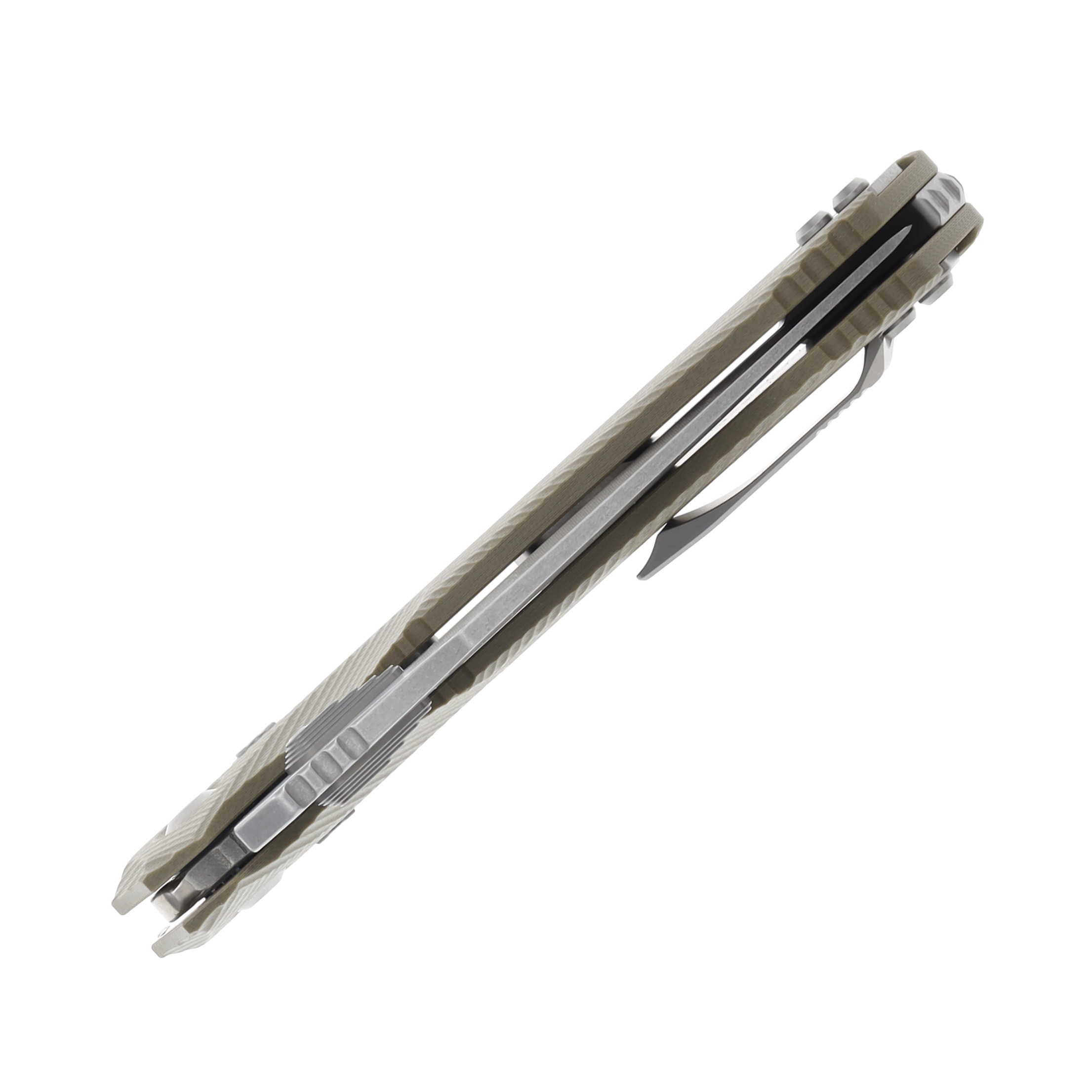 Microtech Amphibian Ram-Lok Stonewash Part Serrated Fluted Olive Drab G10 MT137RL11FLGTOD View 8